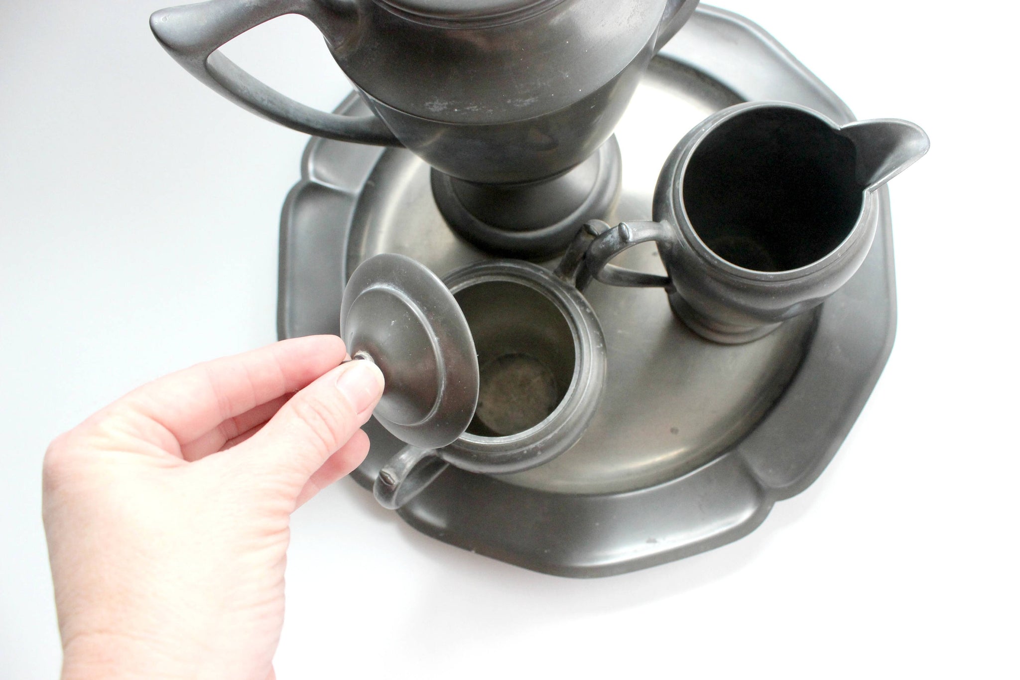 Pewter Tea Set, Coffee Pot & Creamer, Rustic Kitchen Decor
