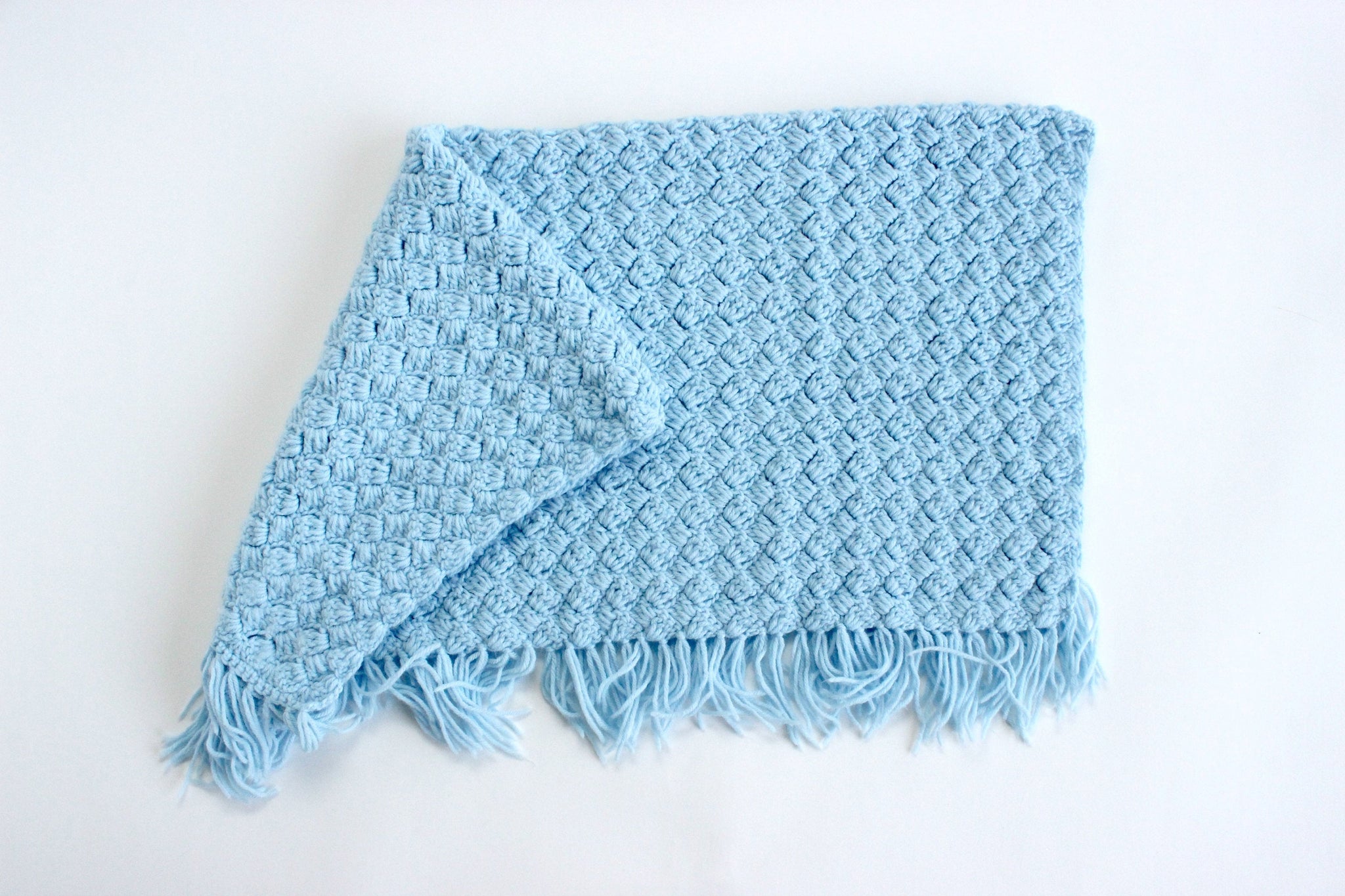 Hand Knit Blanket, Blue Baby Blanket