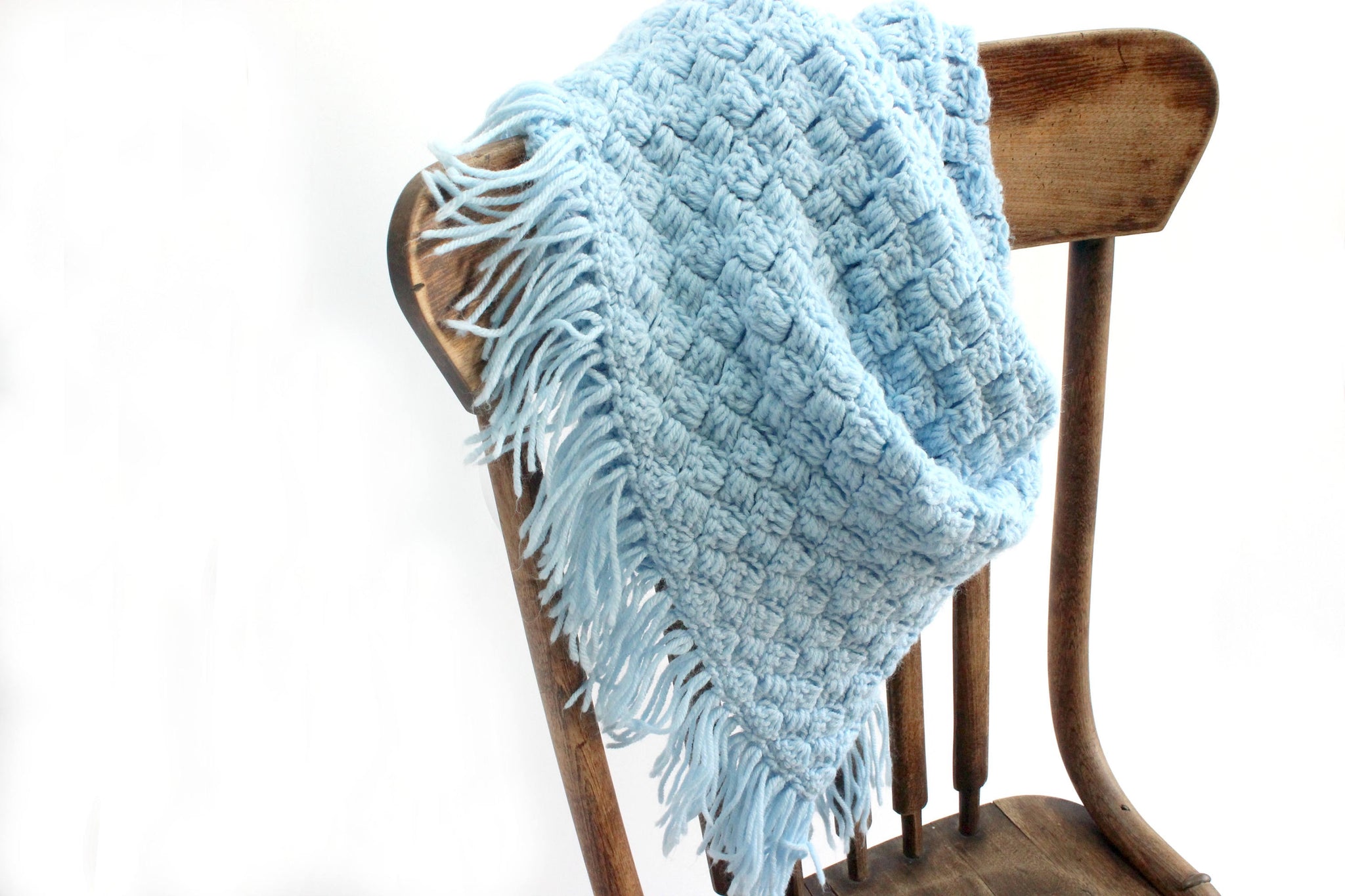 Hand Knit Blanket, Blue Baby Blanket