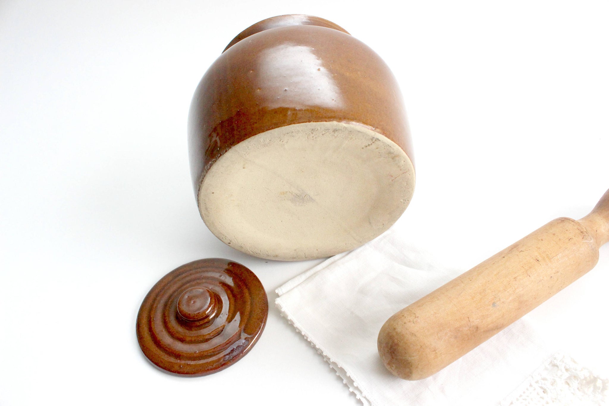 Stoneware Crock Pot, Vintage Ceramic Bean Pot