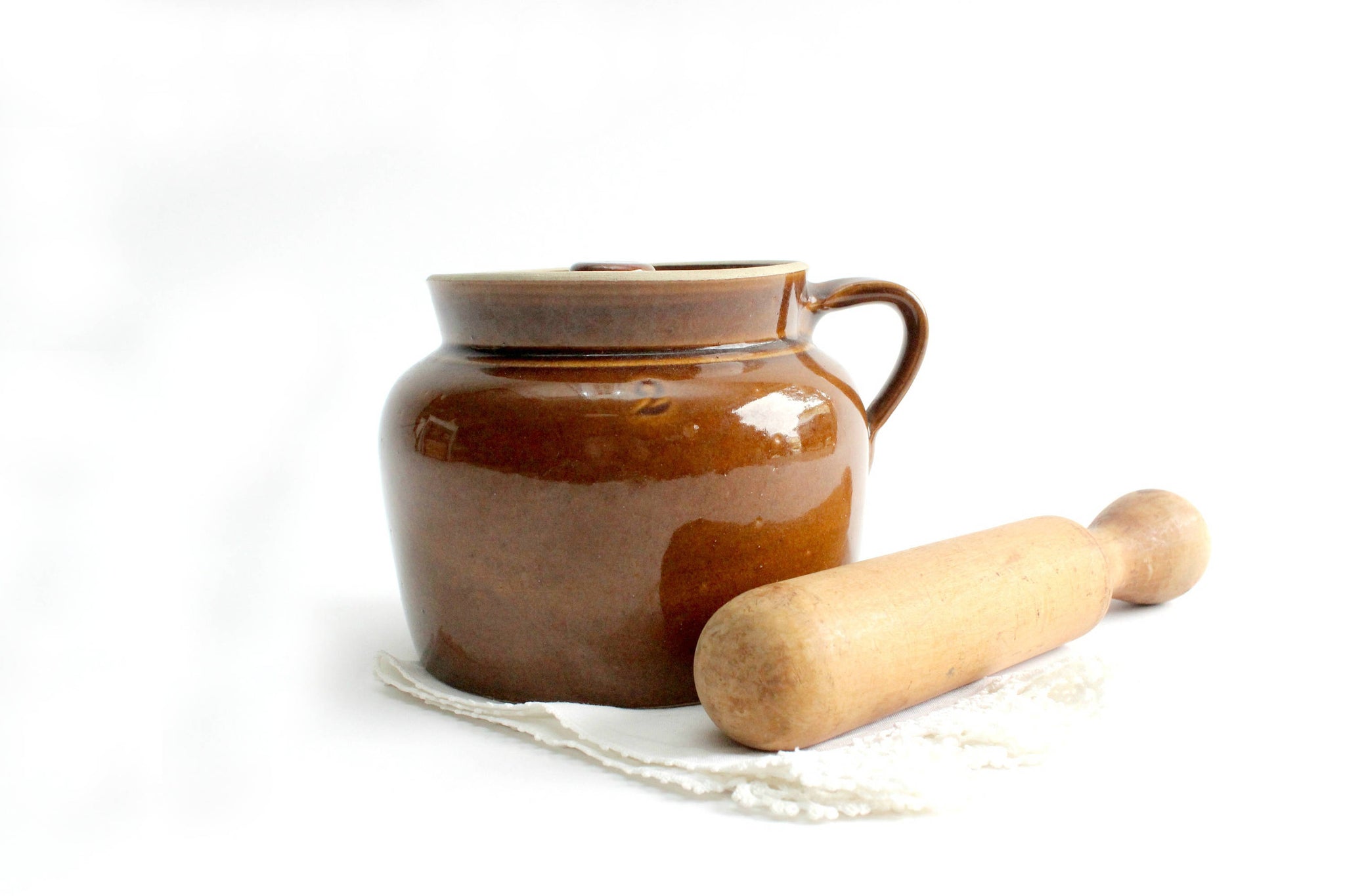 Stoneware Crock Pot, Vintage Ceramic Bean Pot