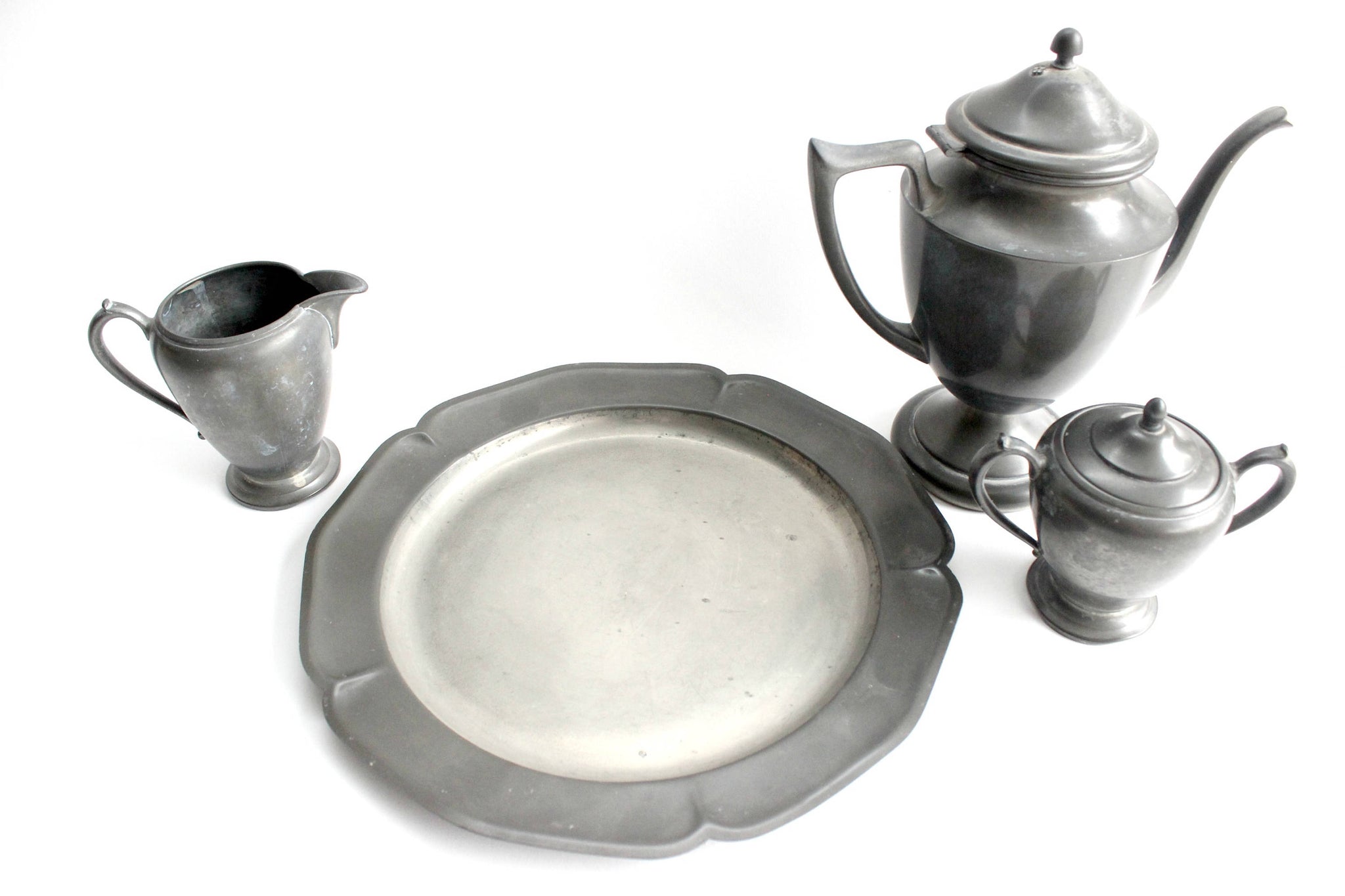 Pewter Tea Set, Coffee Pot & Creamer, Rustic Kitchen Decor