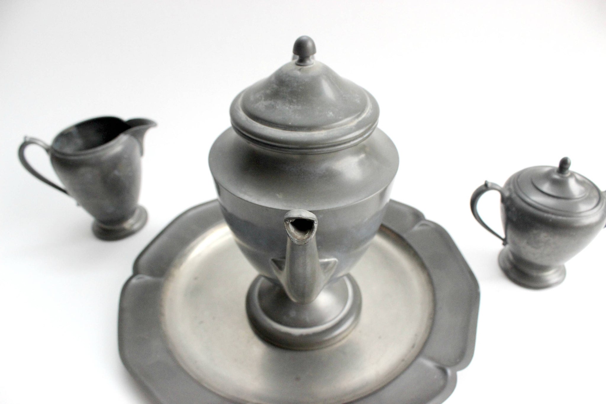Pewter Tea Set, Coffee Pot & Creamer, Rustic Kitchen Decor