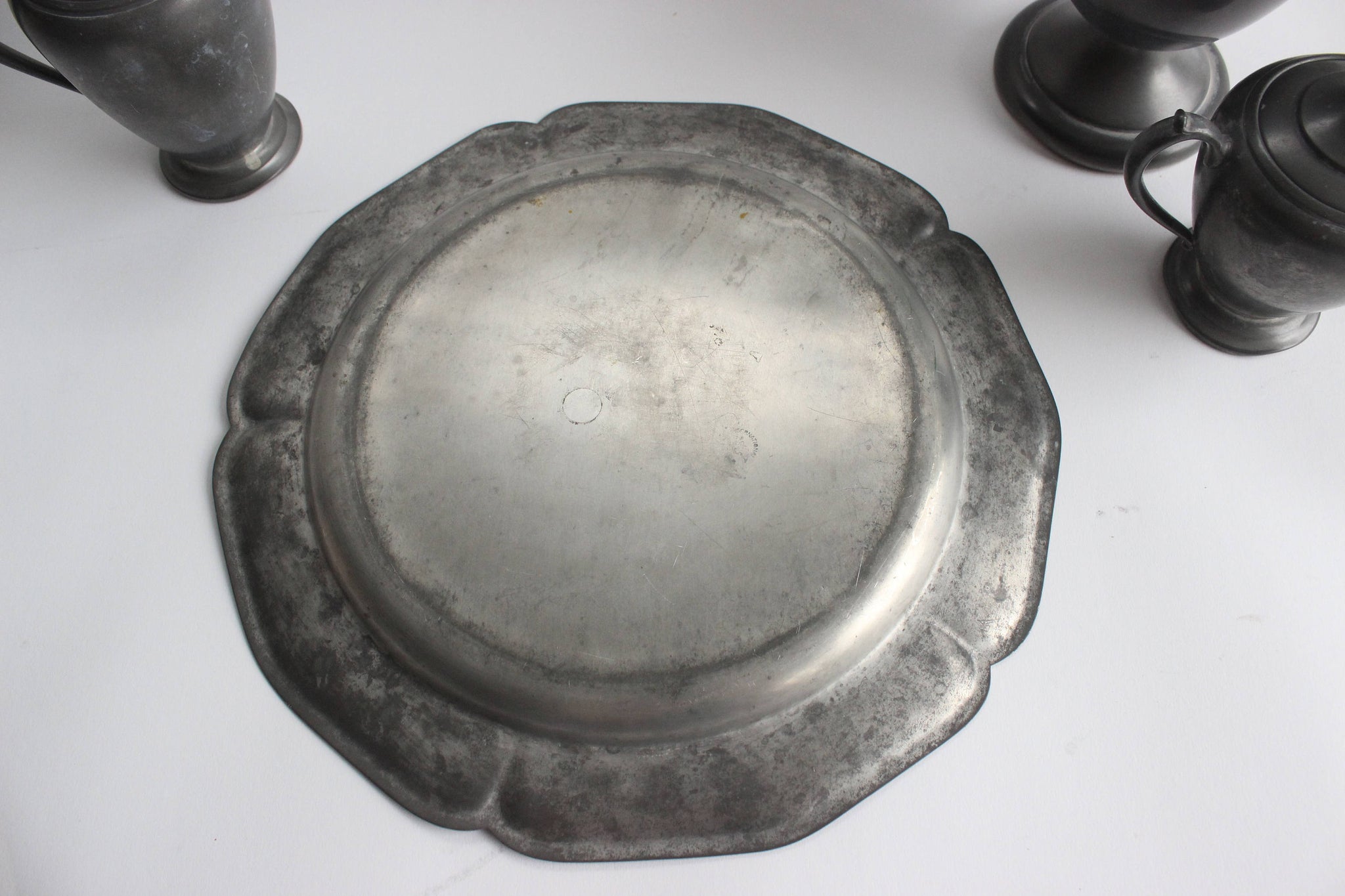 Pewter Tea Set, Coffee Pot & Creamer, Rustic Kitchen Decor