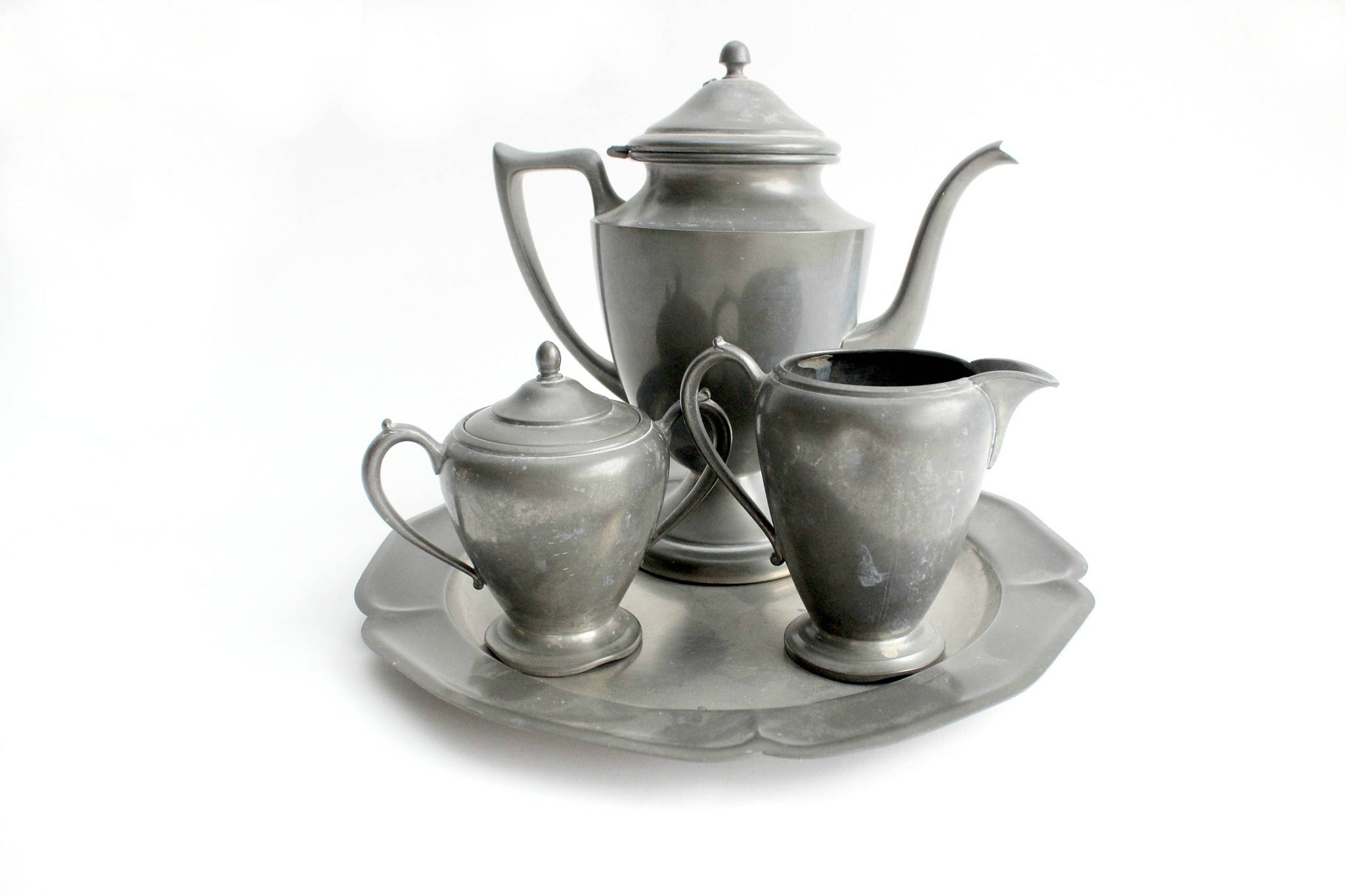Pewter Tea Set, Coffee Pot & Creamer, Rustic Kitchen Decor