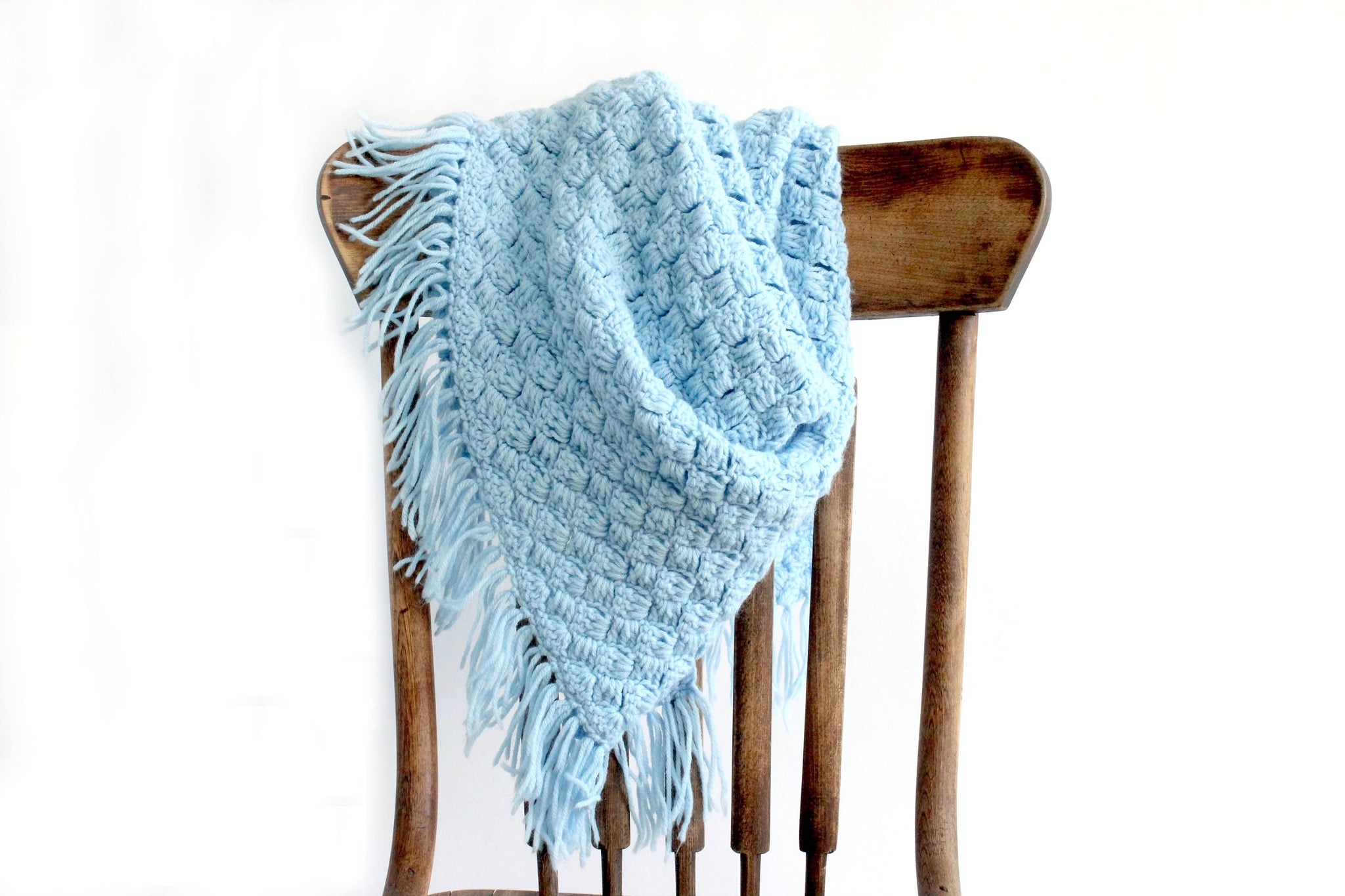 Hand Knit Blanket, Blue Baby Blanket
