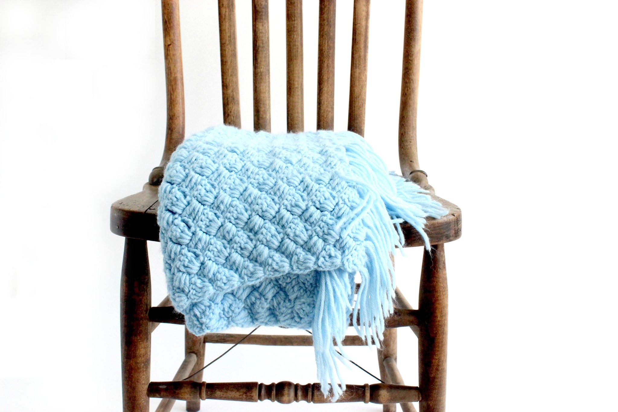Hand Knit Blanket, Blue Baby Blanket