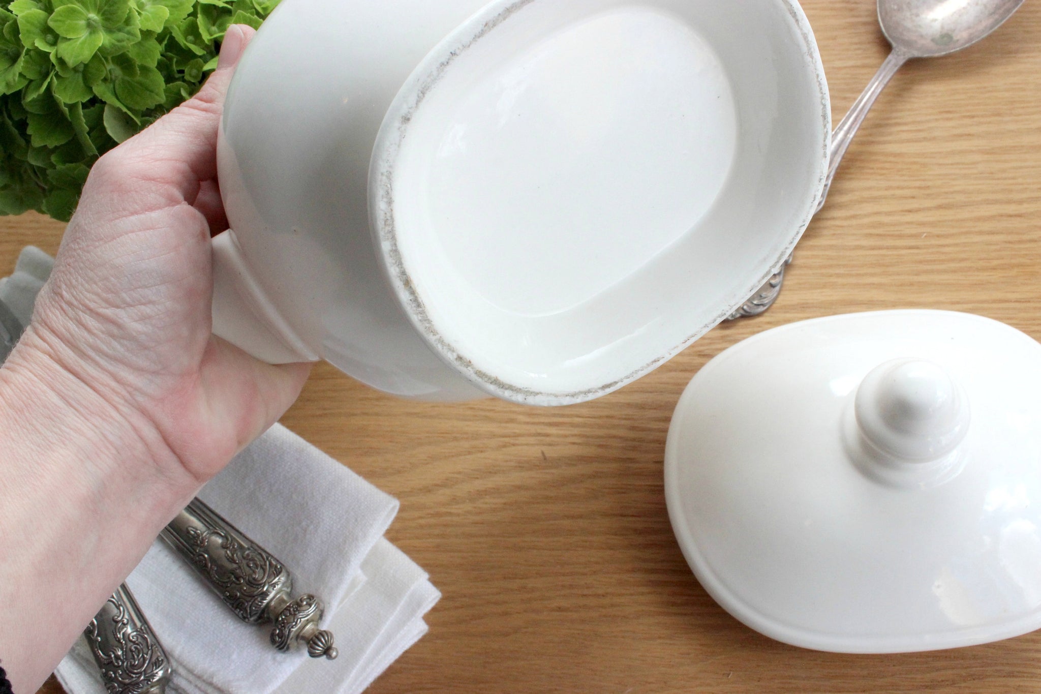 White Ceramic Serving Dish, Vintage Bowl with Lid, Small Casserole Dish