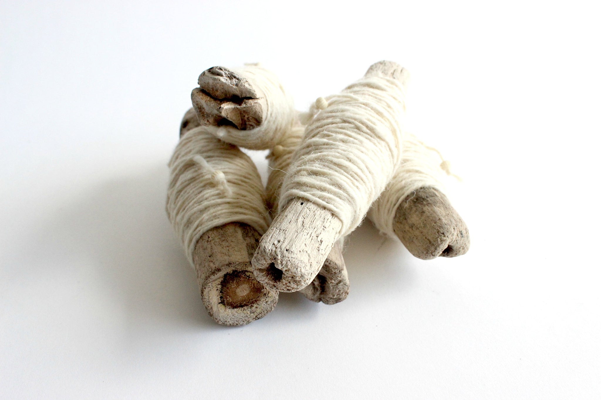 Driftwood Bobbins, Hand Wrapped with Natural Vintage String