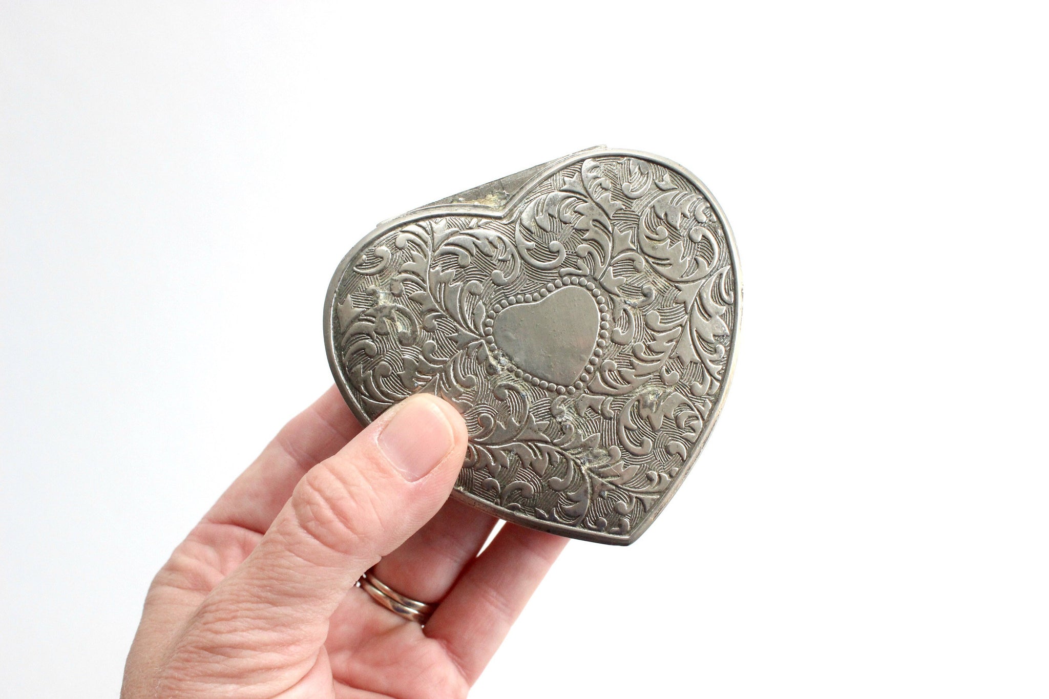 Silver Plated Jewelry Box, Heart Shaped Gift Box