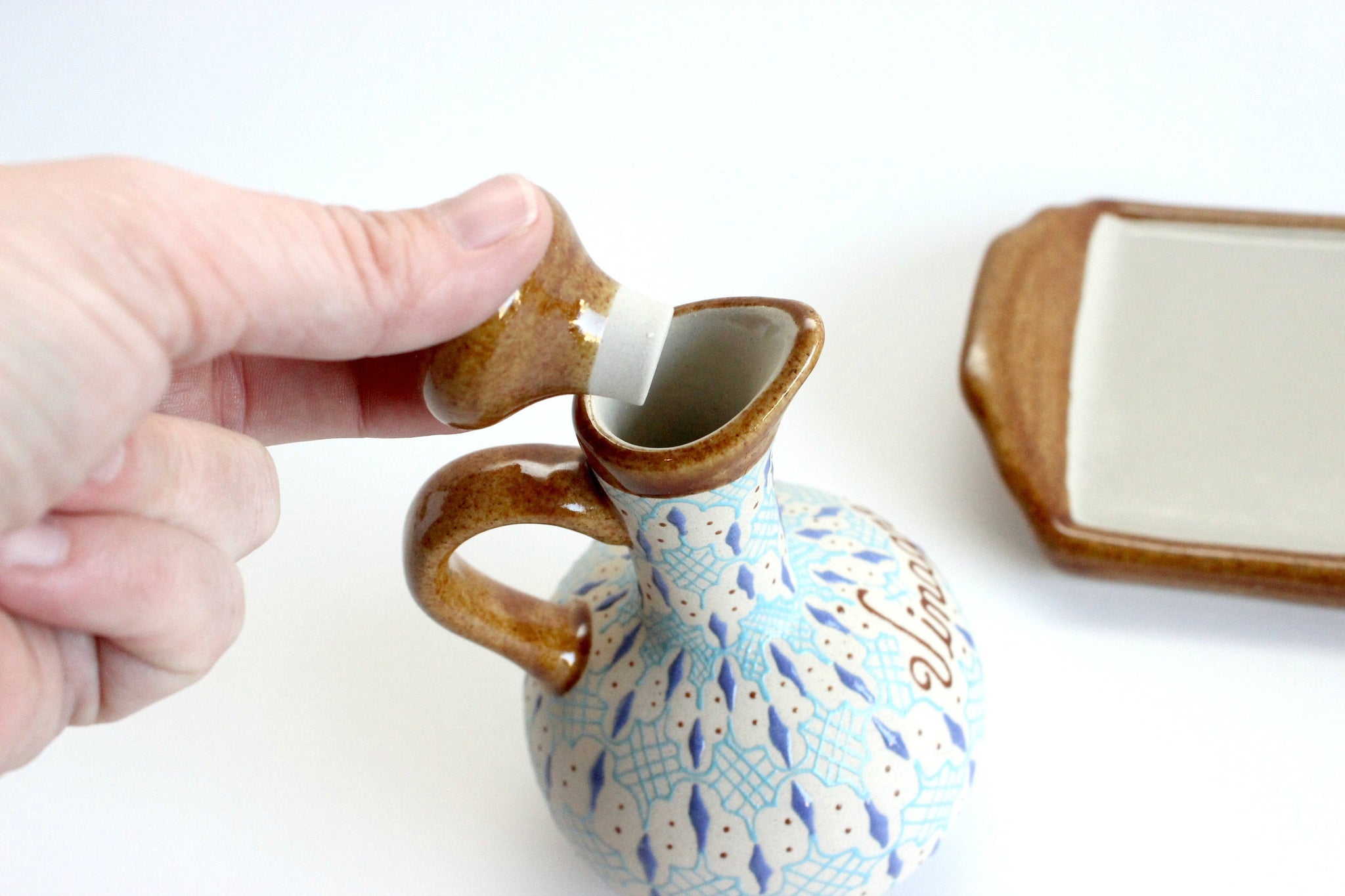 Oil & Vinegar Bottle Set, Hand Painted Pottery, Made in Mexico,