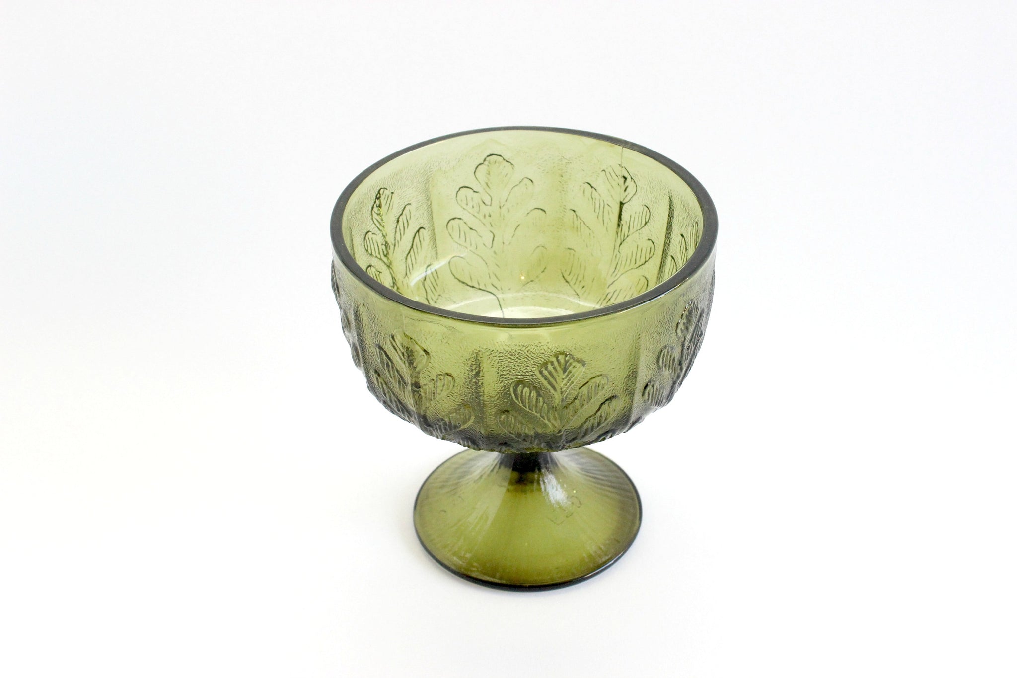 Green Glass Pedestal Bowl, Candy Dish