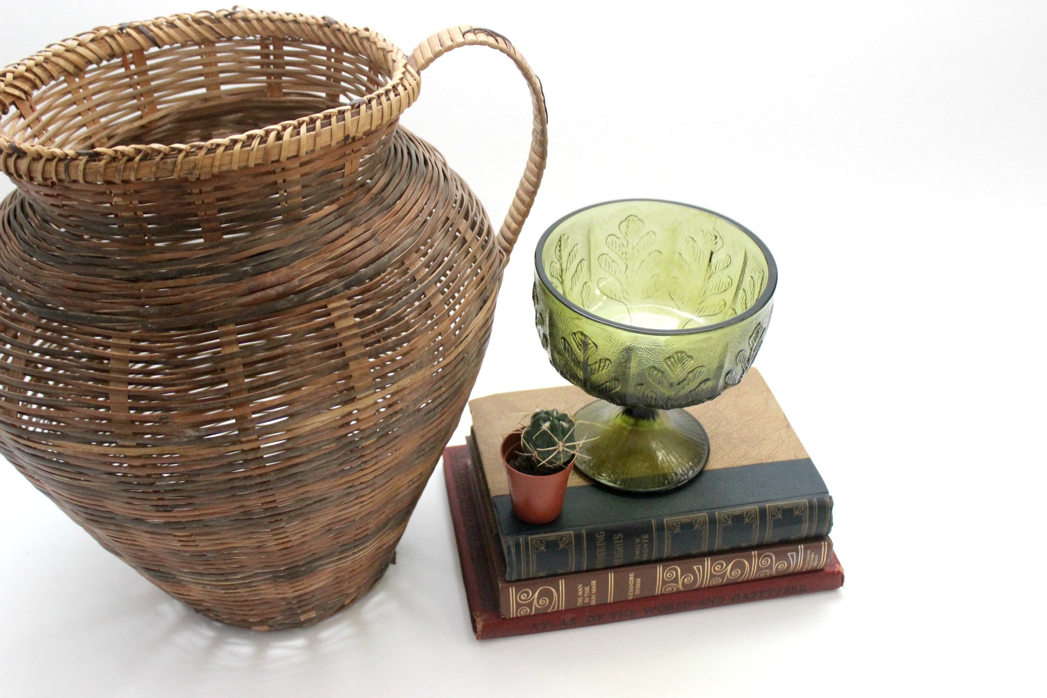 Green Glass Pedestal Bowl, Candy Dish