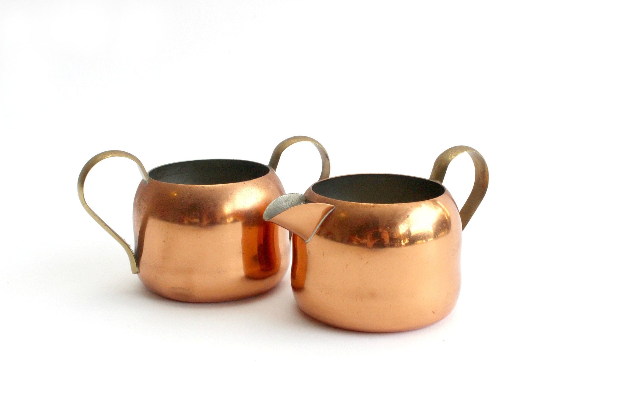 Vintage Copper Tea Set, Teapot, Creamer & Sugar Dish