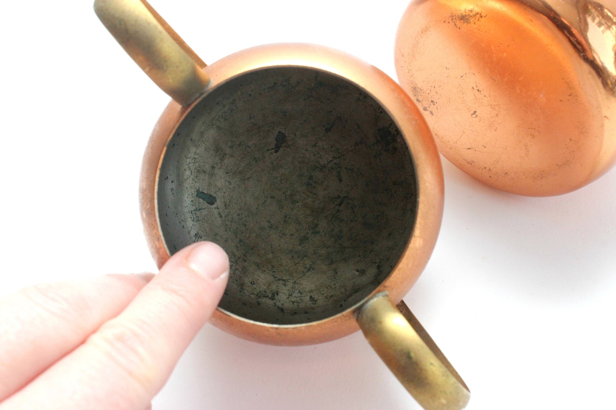 Vintage Copper Tea Set, Teapot, Creamer & Sugar Dish