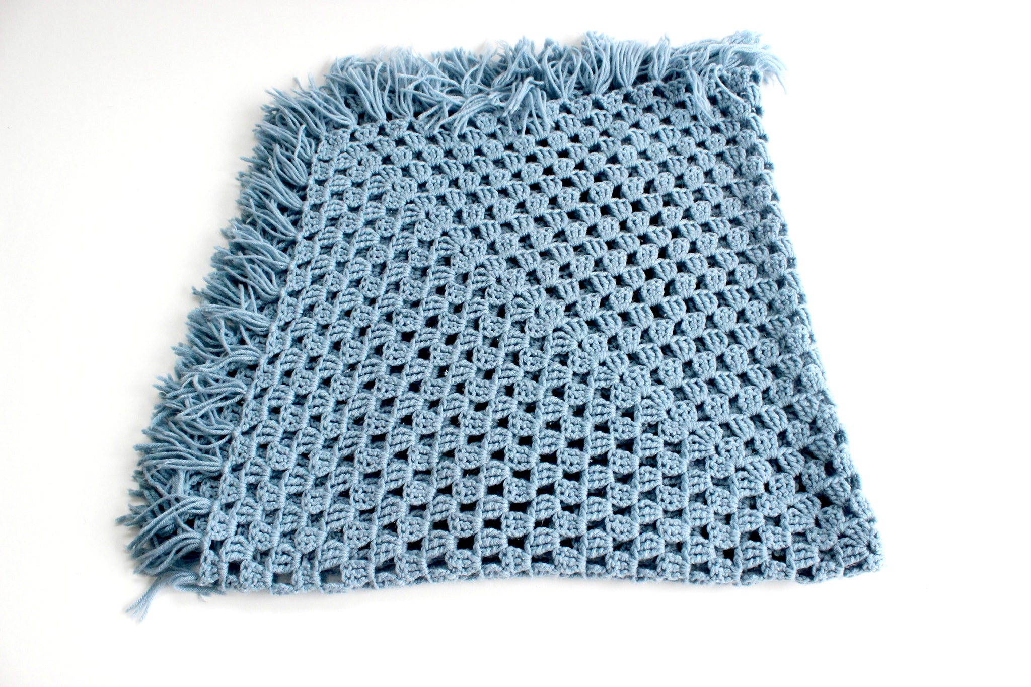 Hand Knit Wool Blanket, Square Shaped Blue Throw Blanket