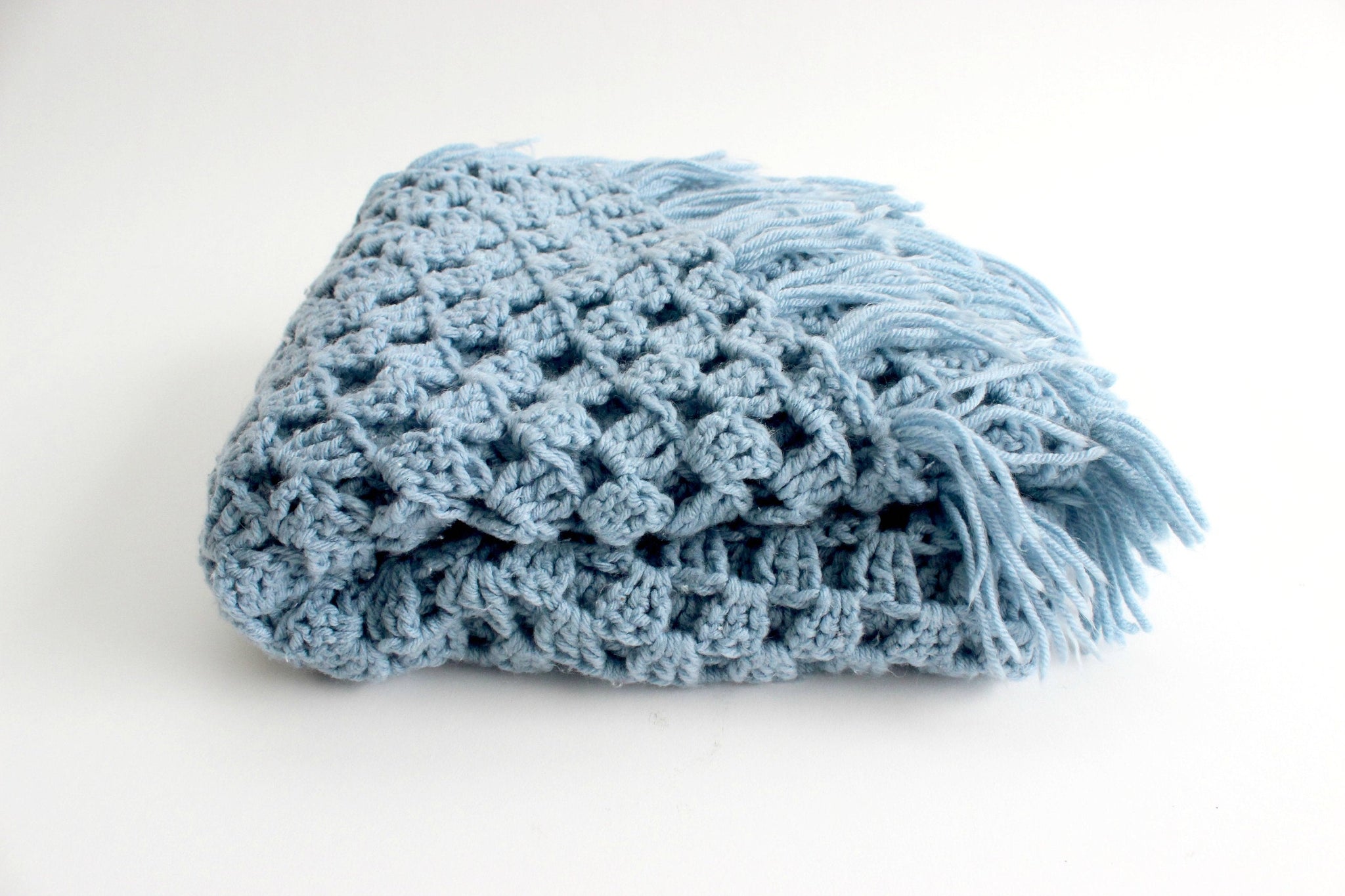Hand Knit Wool Blanket, Square Shaped Blue Throw Blanket