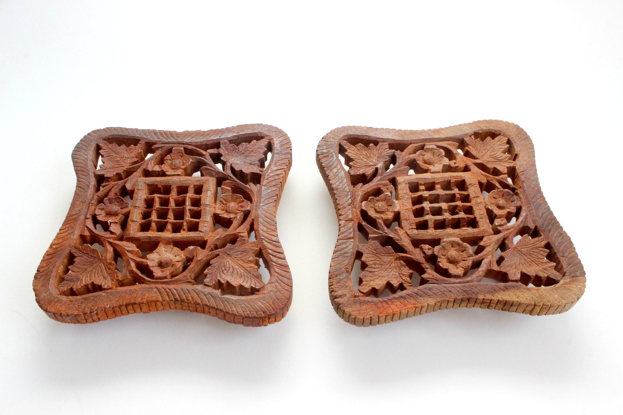 Hand Carved Wooden Trivets, Bohemian Style, Kitchen Decor