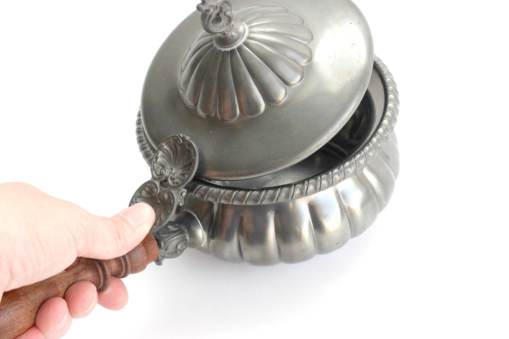 Vintage Italian Pewter Pot, Long Handled Pot With Lid