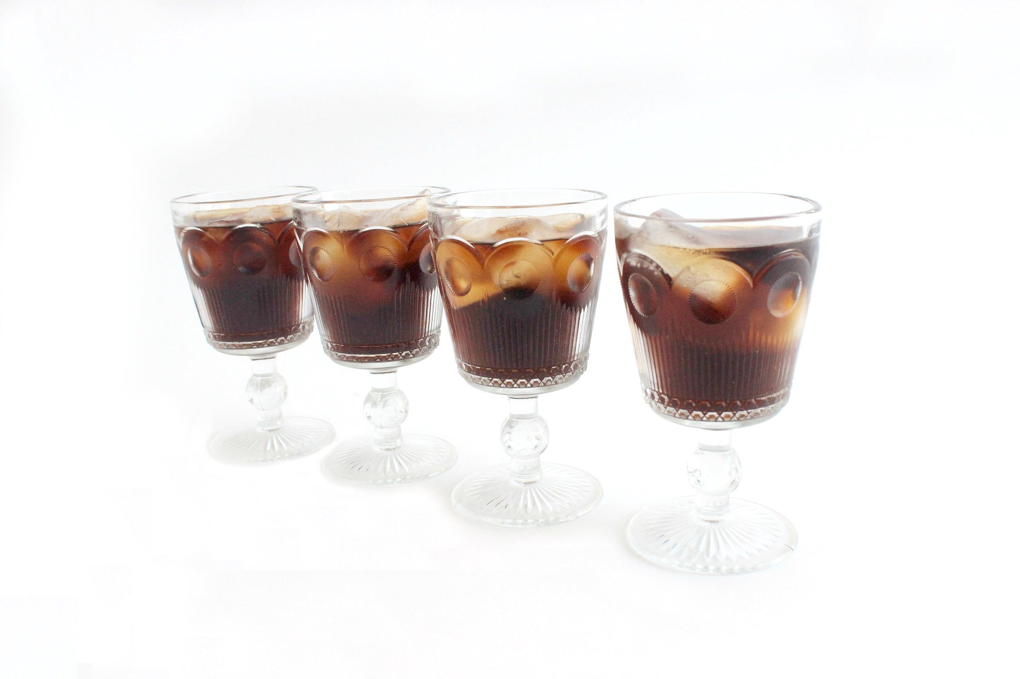 Glass Water Goblets, Set of 4 Pressed Glass Tumblers, Vintage Cocktail Glasses
