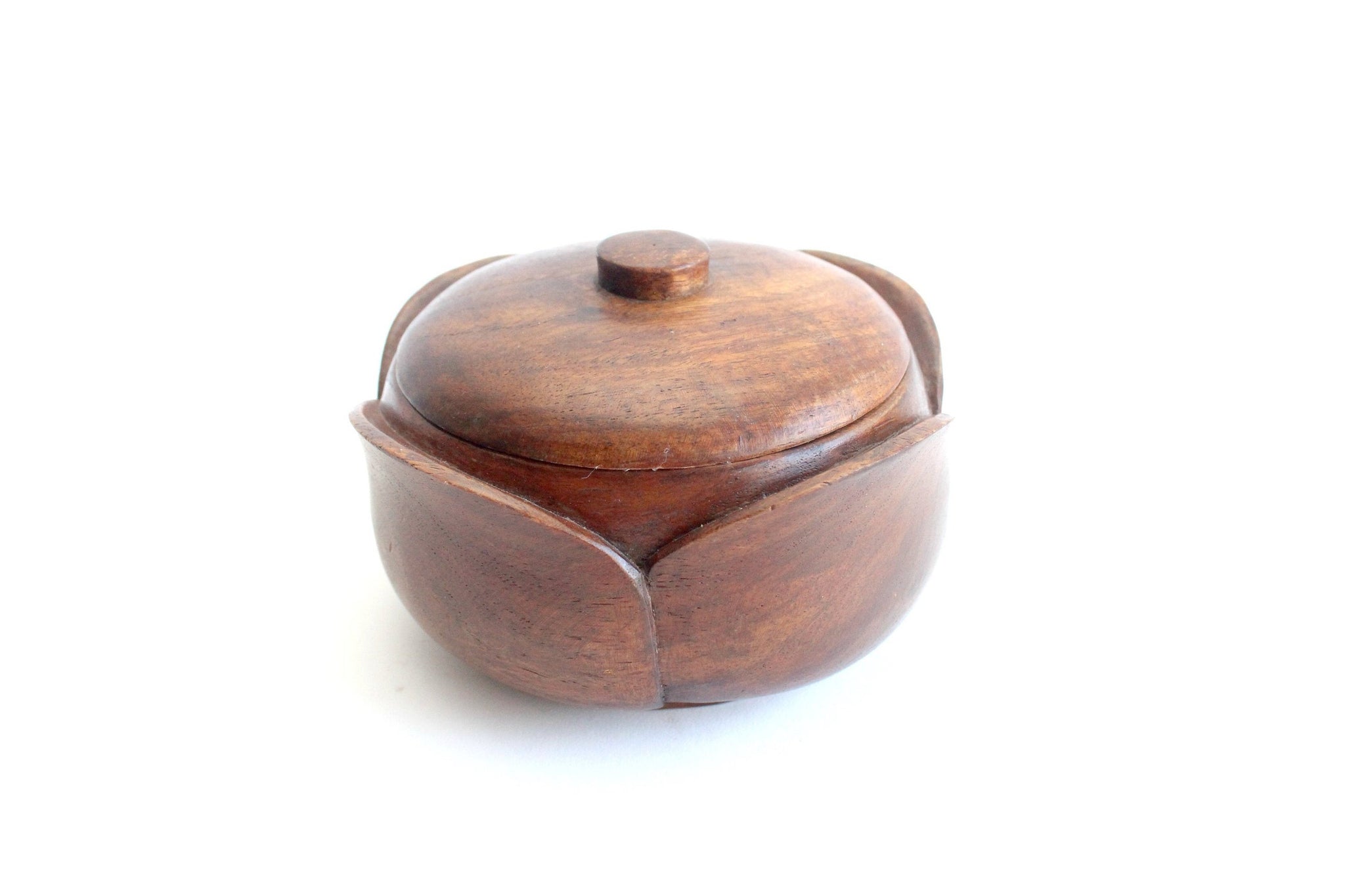 Decorative Wood Bowl with Lid, Mid Century Home Decor