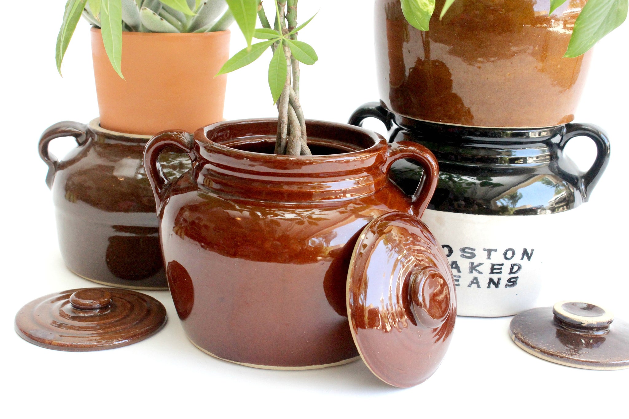 Vintage Stoneware Crock Pot, Glazed Ceramic Planter