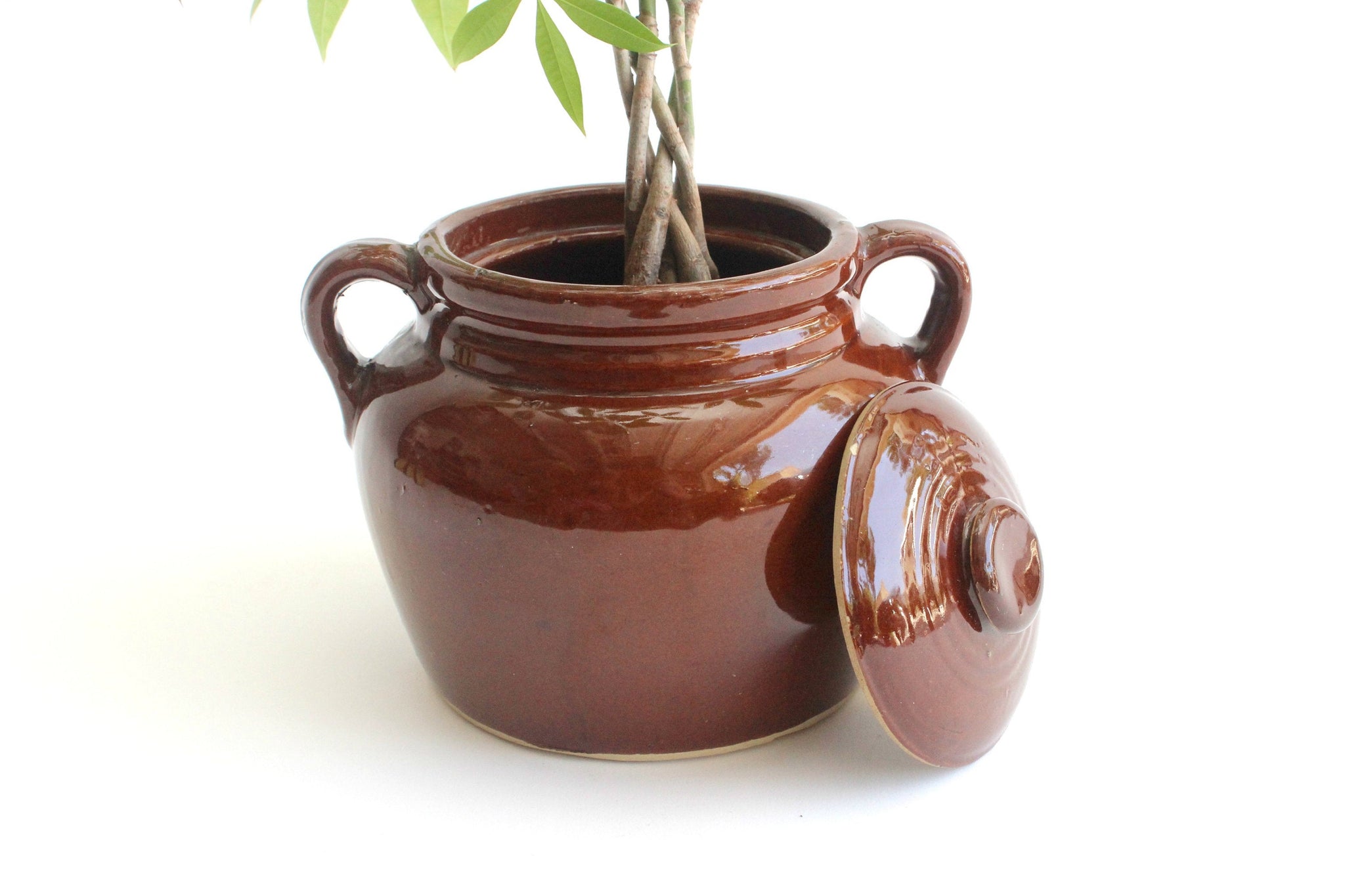 Vintage Stoneware Crock Pot, Glazed Ceramic Planter