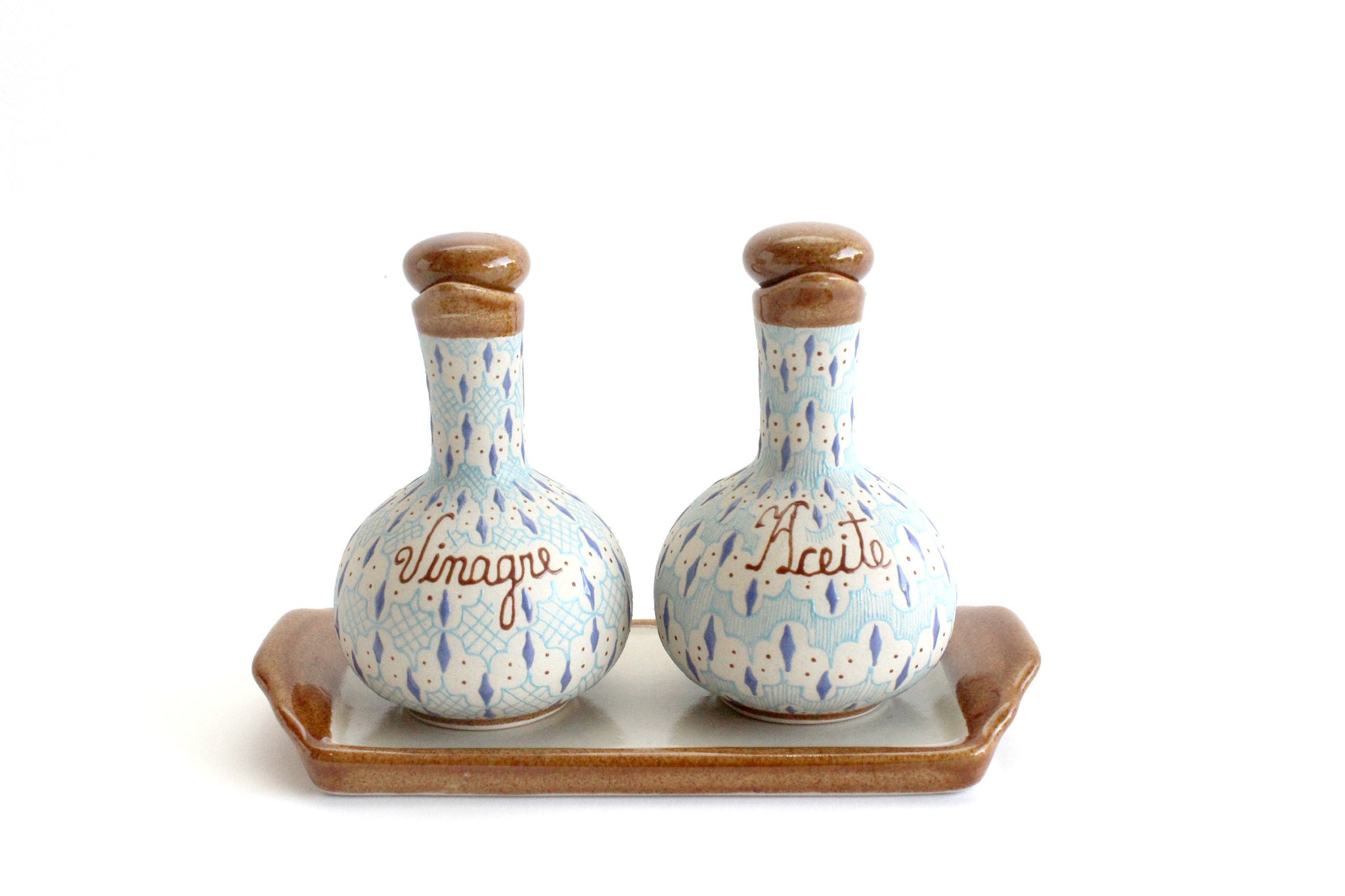 Oil & Vinegar Bottle Set, Hand Painted Pottery, Made in Mexico,