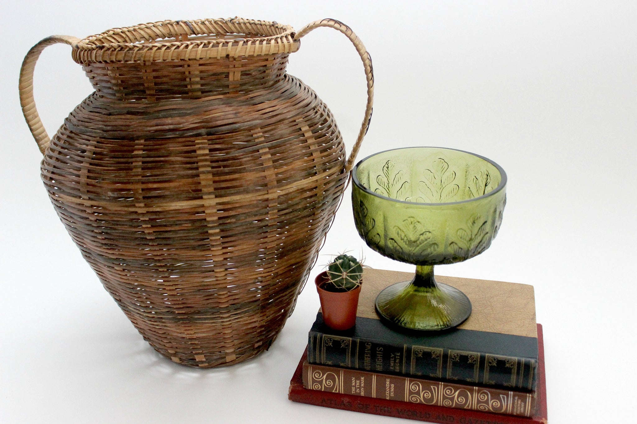 Green Glass Pedestal Bowl, Candy Dish
