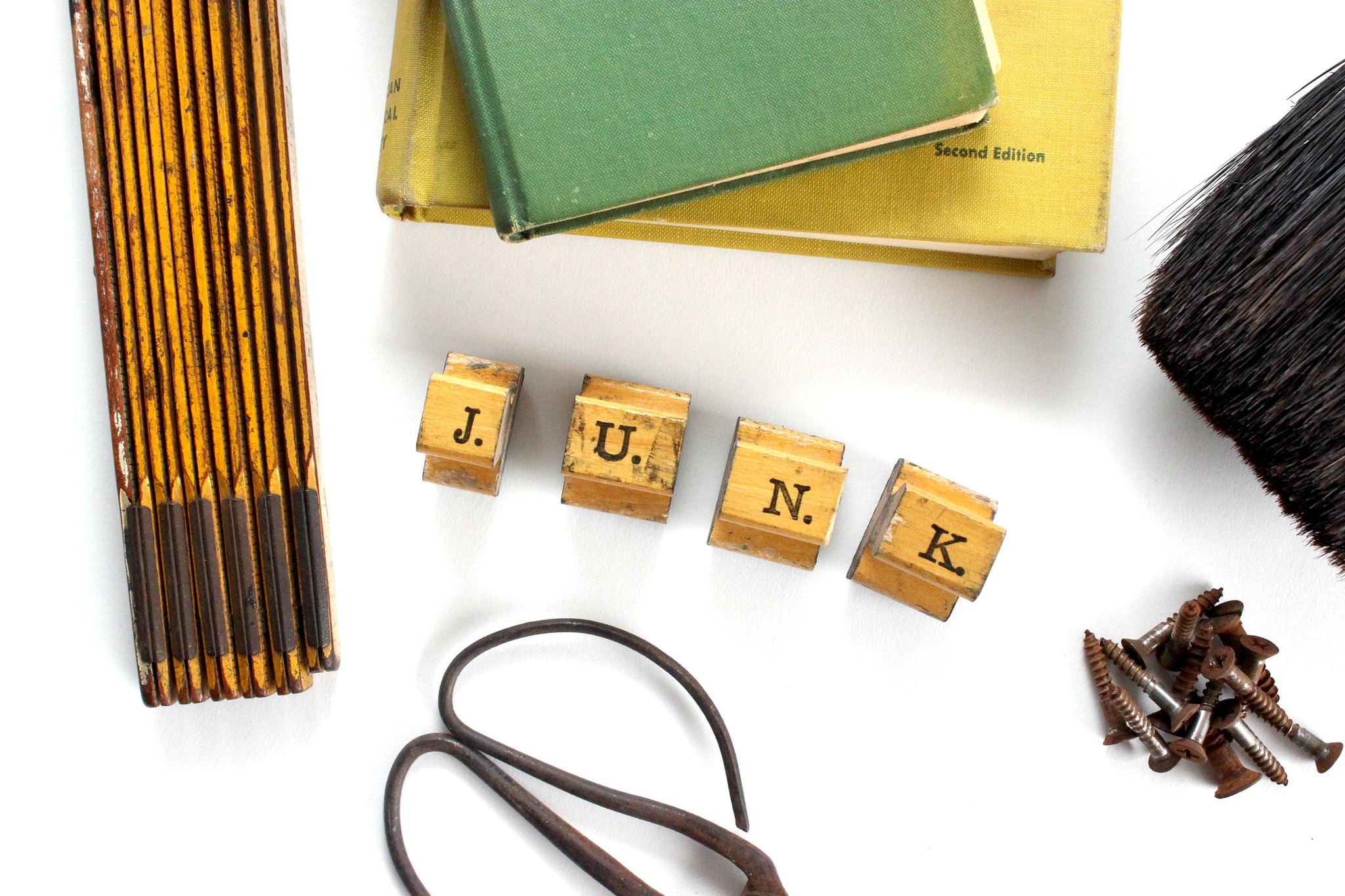 Vintage Letter Stamps, Individual Letter Stamps That Spell J-U-N-K