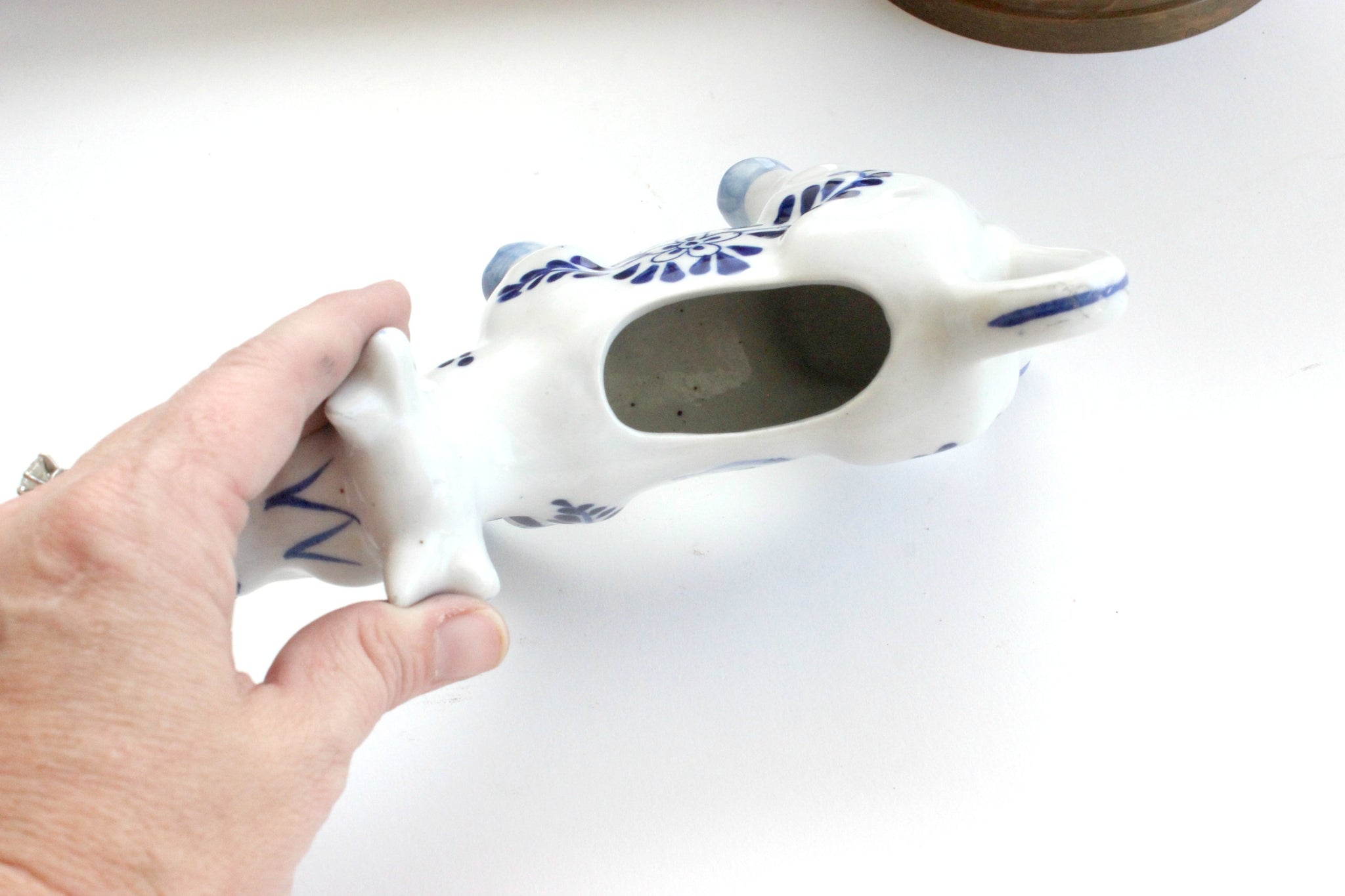 Porcelain Cow Creamer, Hand Painted Blue & White Serving Piece