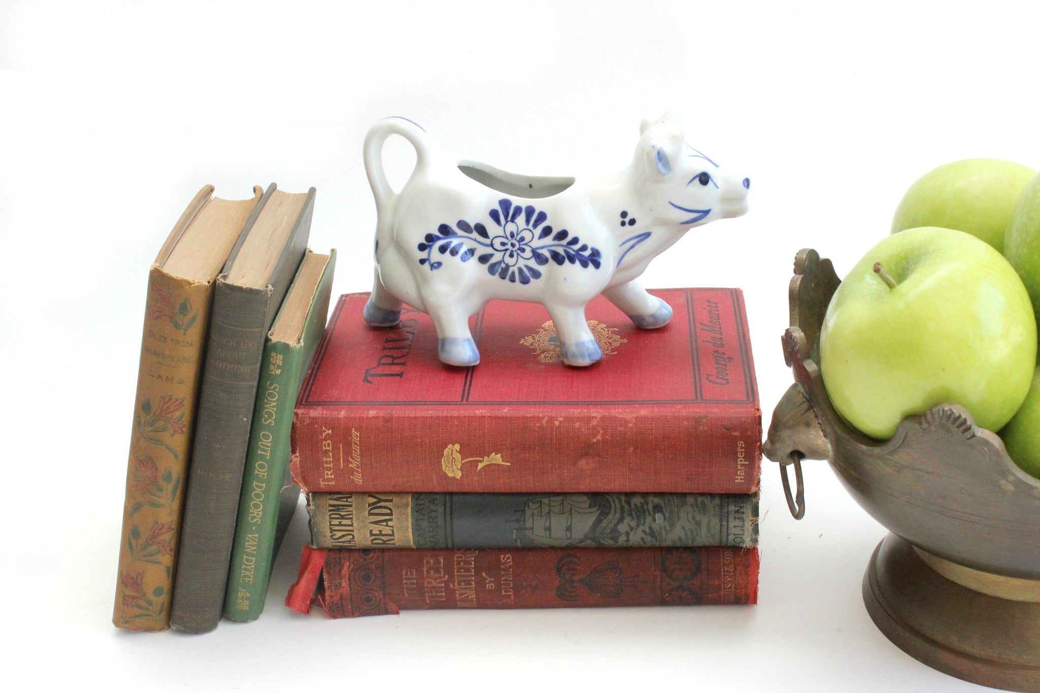 Porcelain Cow Creamer, Hand Painted Blue & White Serving Piece