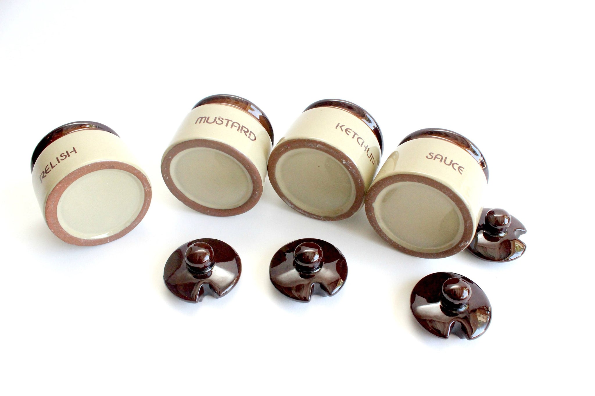 Vintage Stoneware Condiment Servers, Ceramic Sauce Dishes