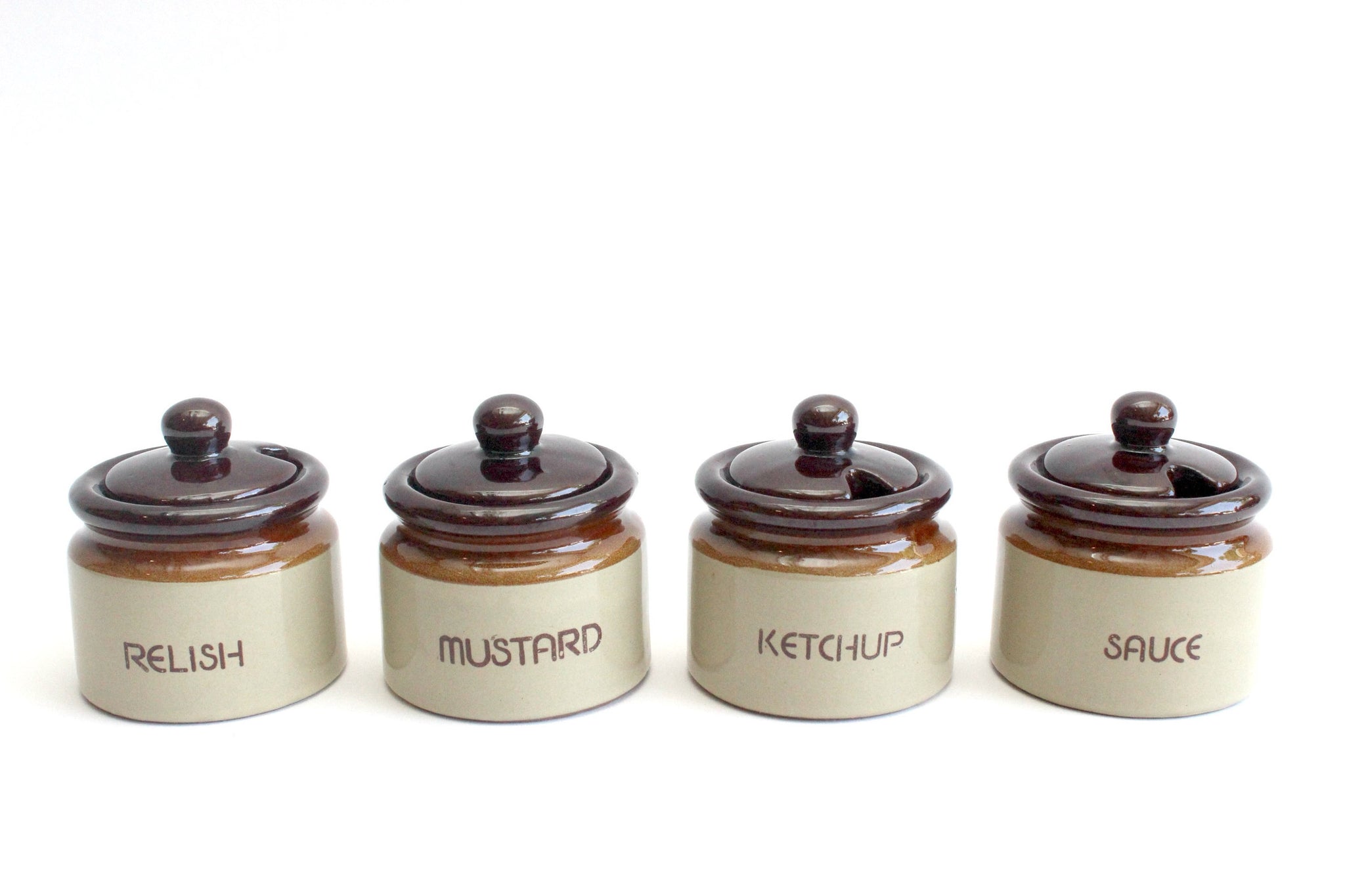 Vintage Stoneware Condiment Servers, Ceramic Sauce Dishes