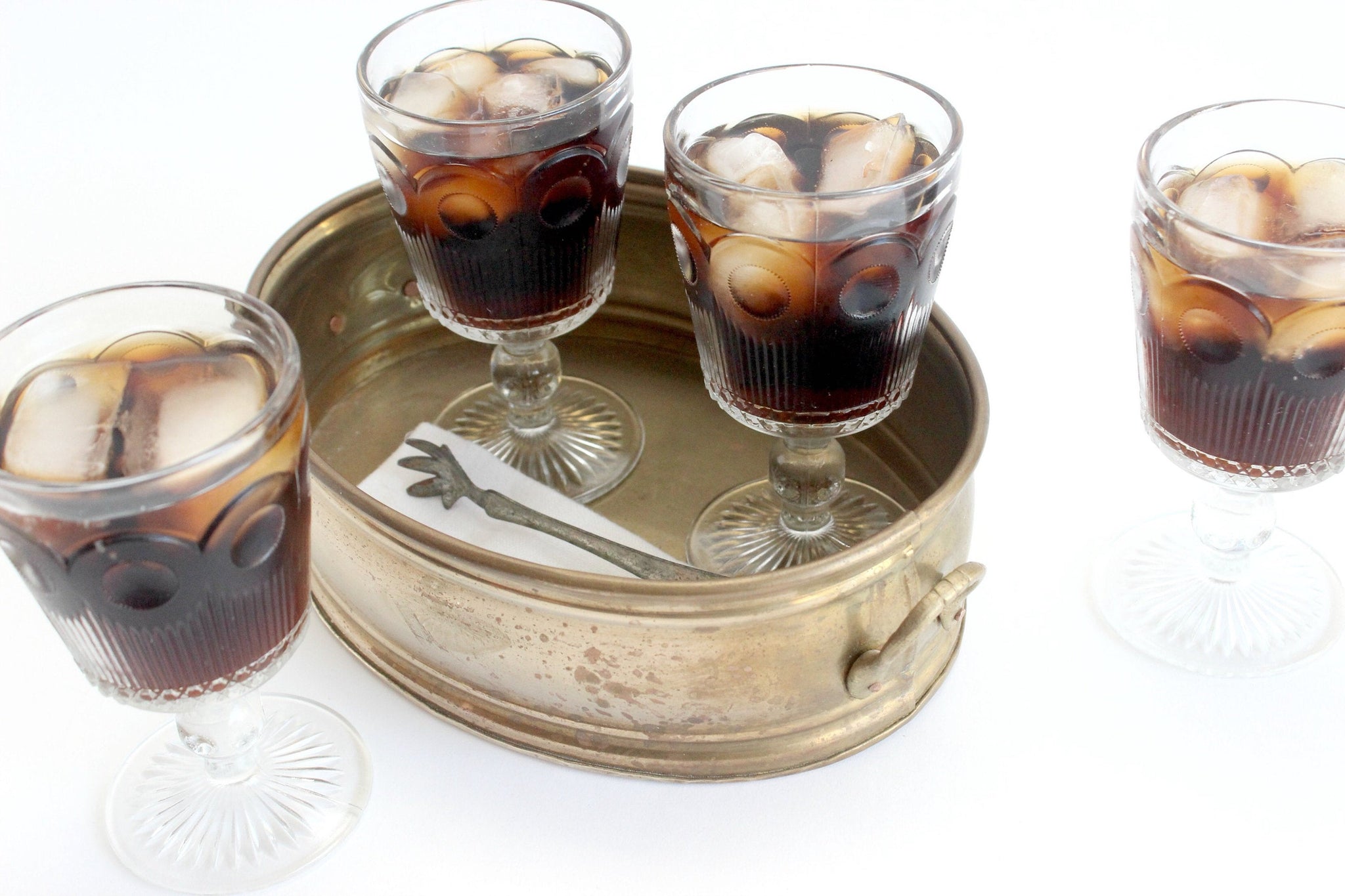 Glass Water Goblets, Set of 4 Pressed Glass Tumblers, Vintage Cocktail Glasses