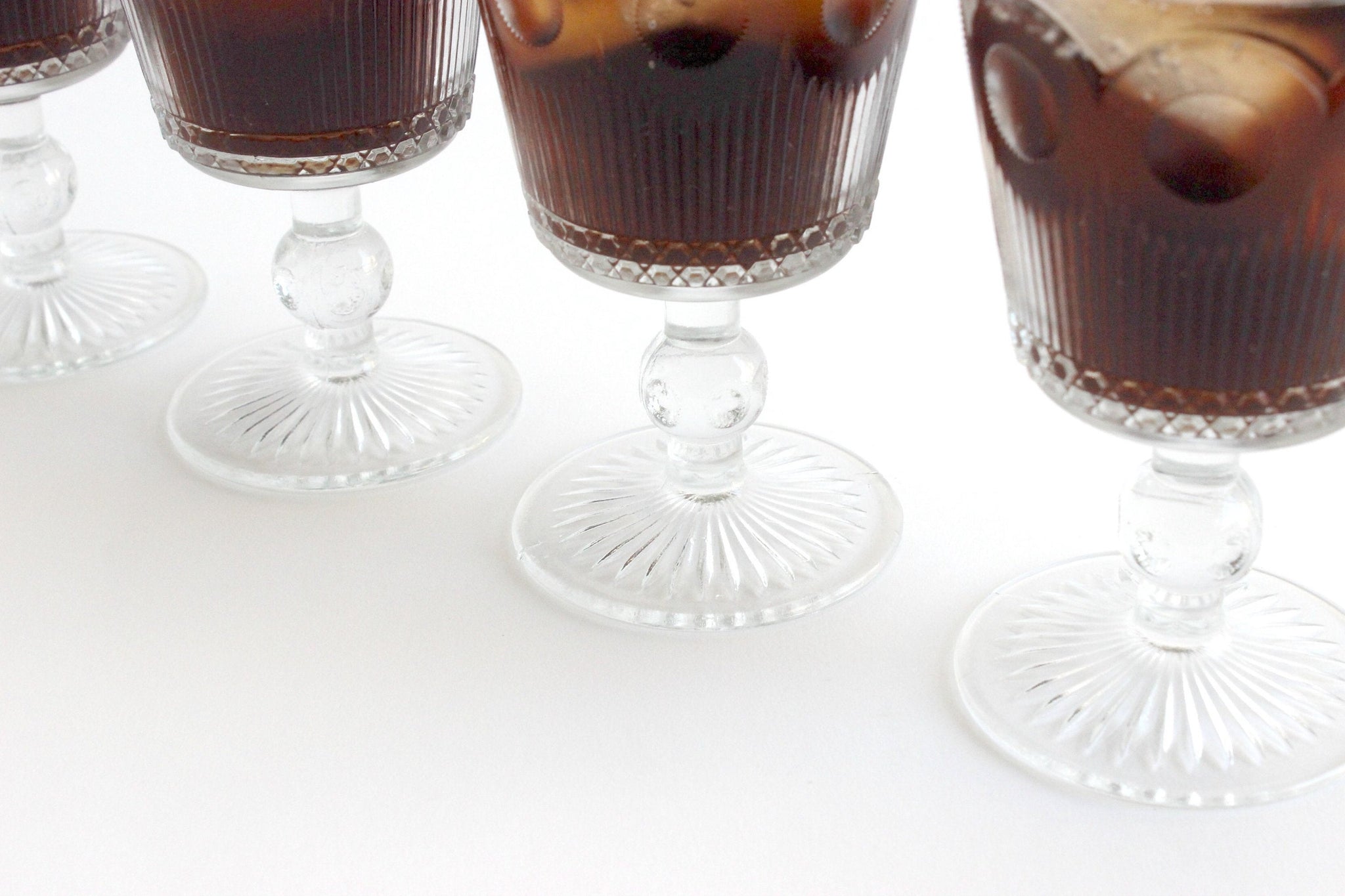 Glass Water Goblets, Set of 4 Pressed Glass Tumblers, Vintage Cocktail Glasses