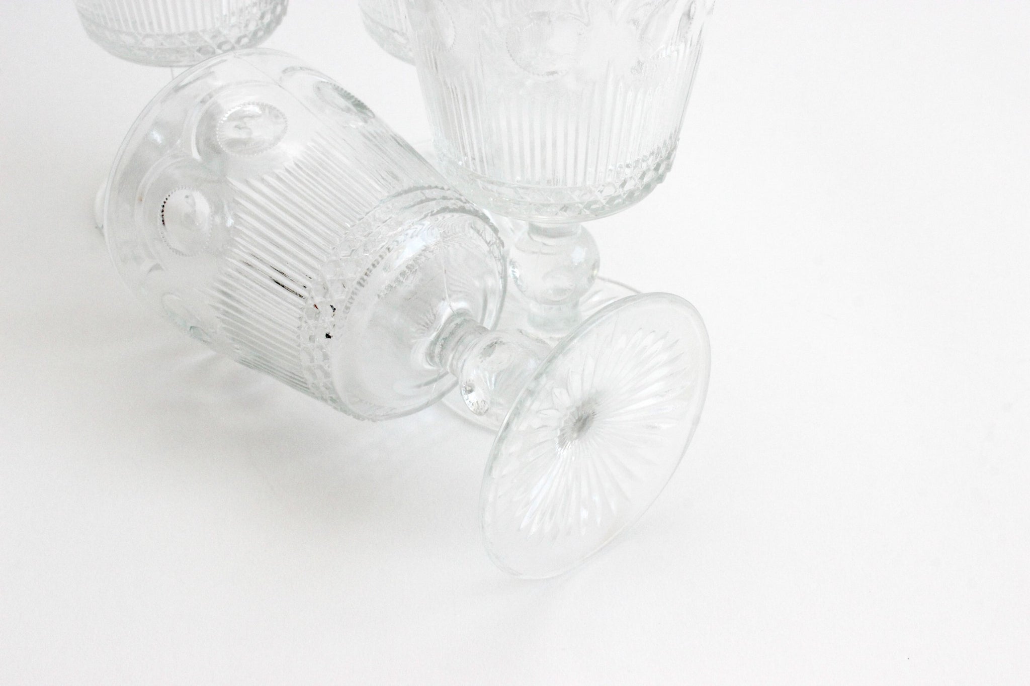 Glass Water Goblets, Set of 4 Pressed Glass Tumblers, Vintage Cocktail Glasses