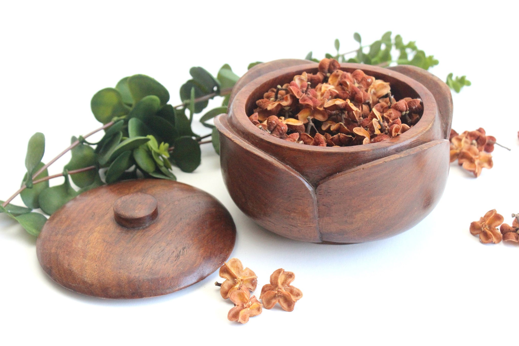 Decorative Wood Bowl with Lid, Mid Century Home Decor