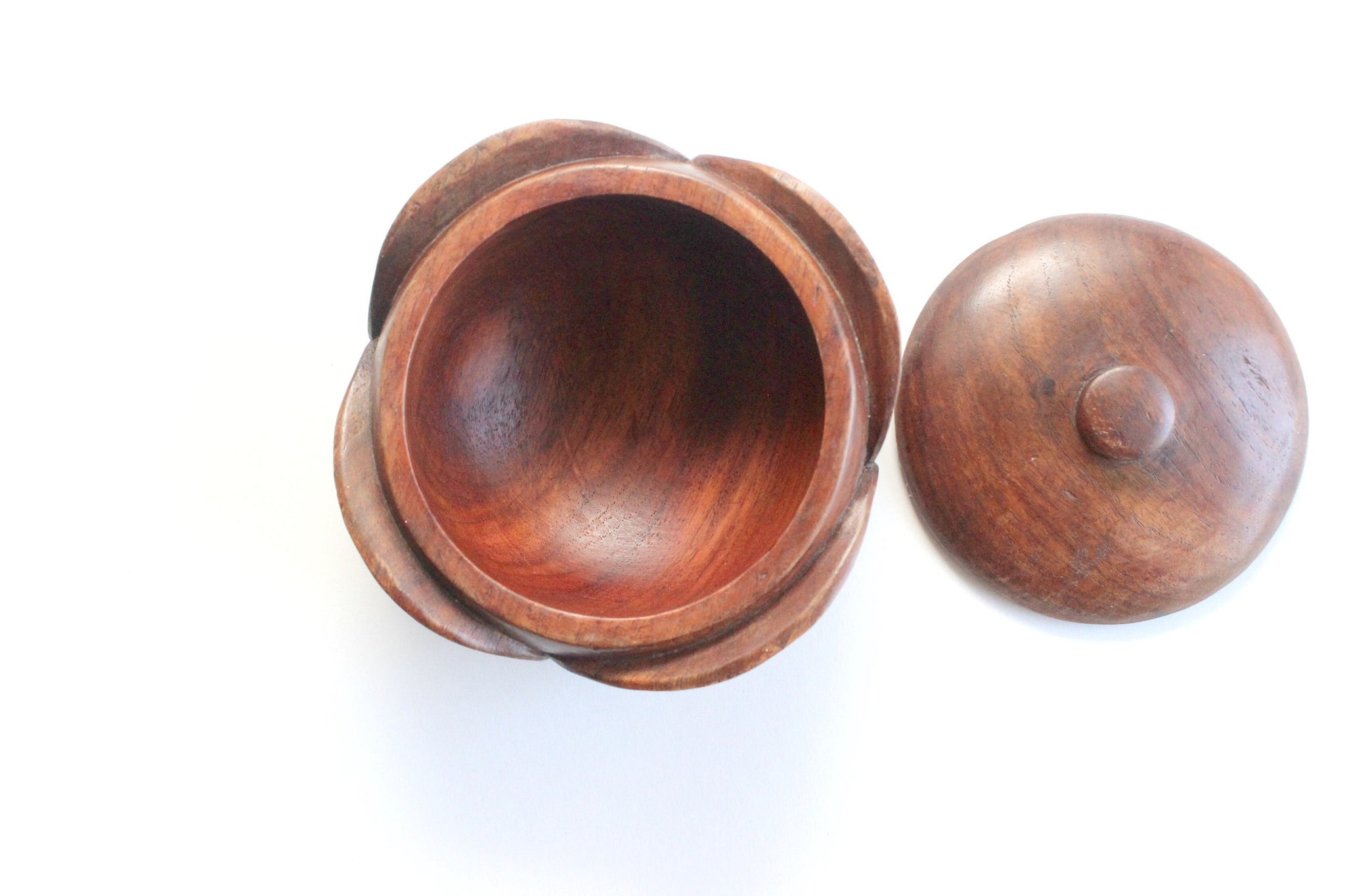 Decorative Wood Bowl with Lid, Mid Century Home Decor