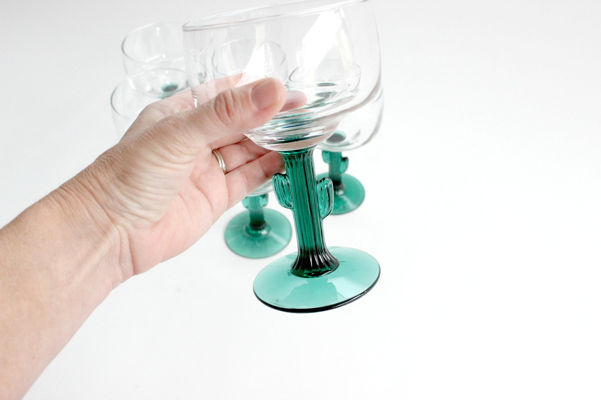Cactus Stem Margarita Glasses, Vintage Drink & Barware