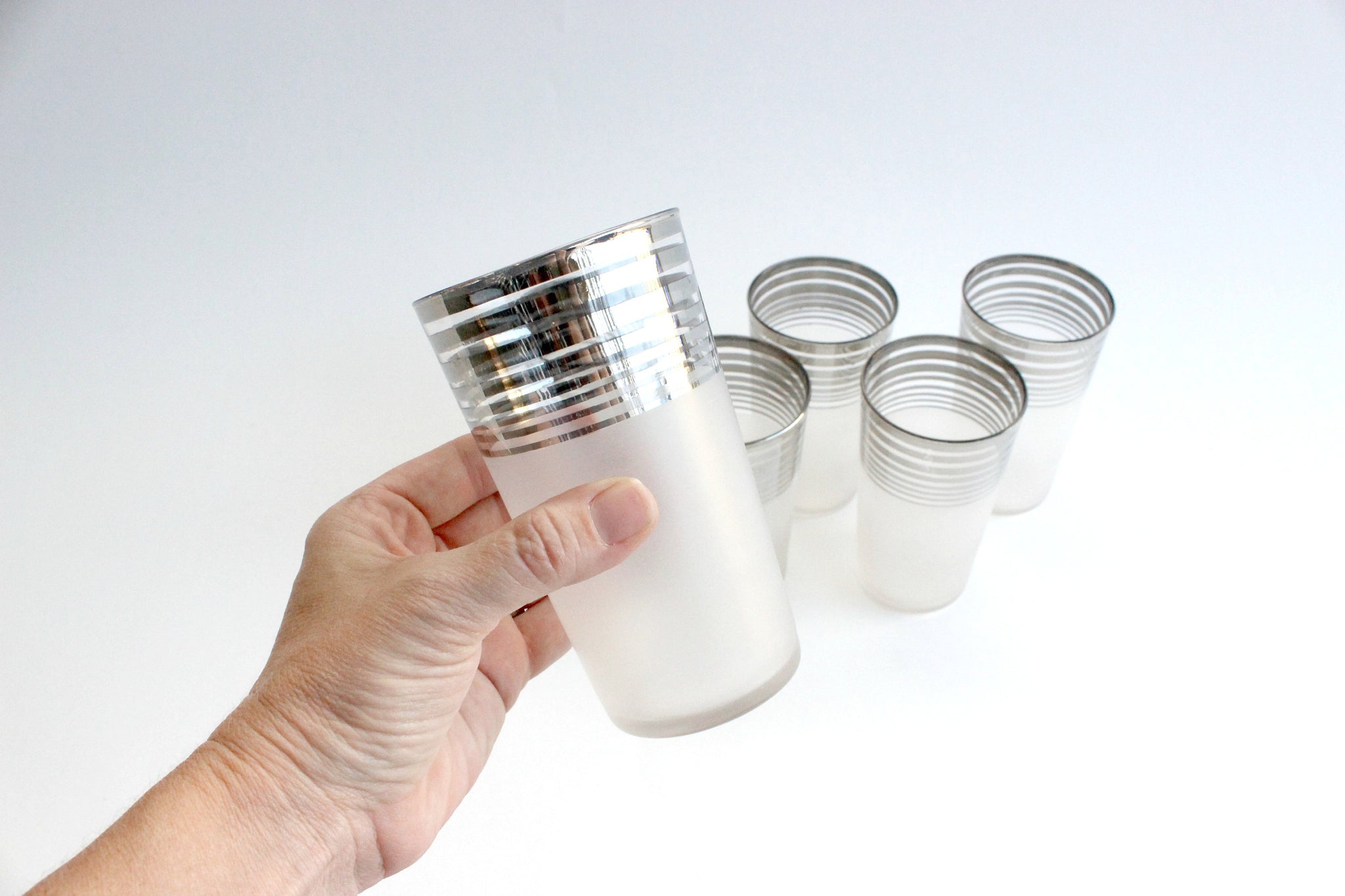 Mid Century Modern Cocktail Tumblers, Frosted Drinking Glasses, Vintage Barware