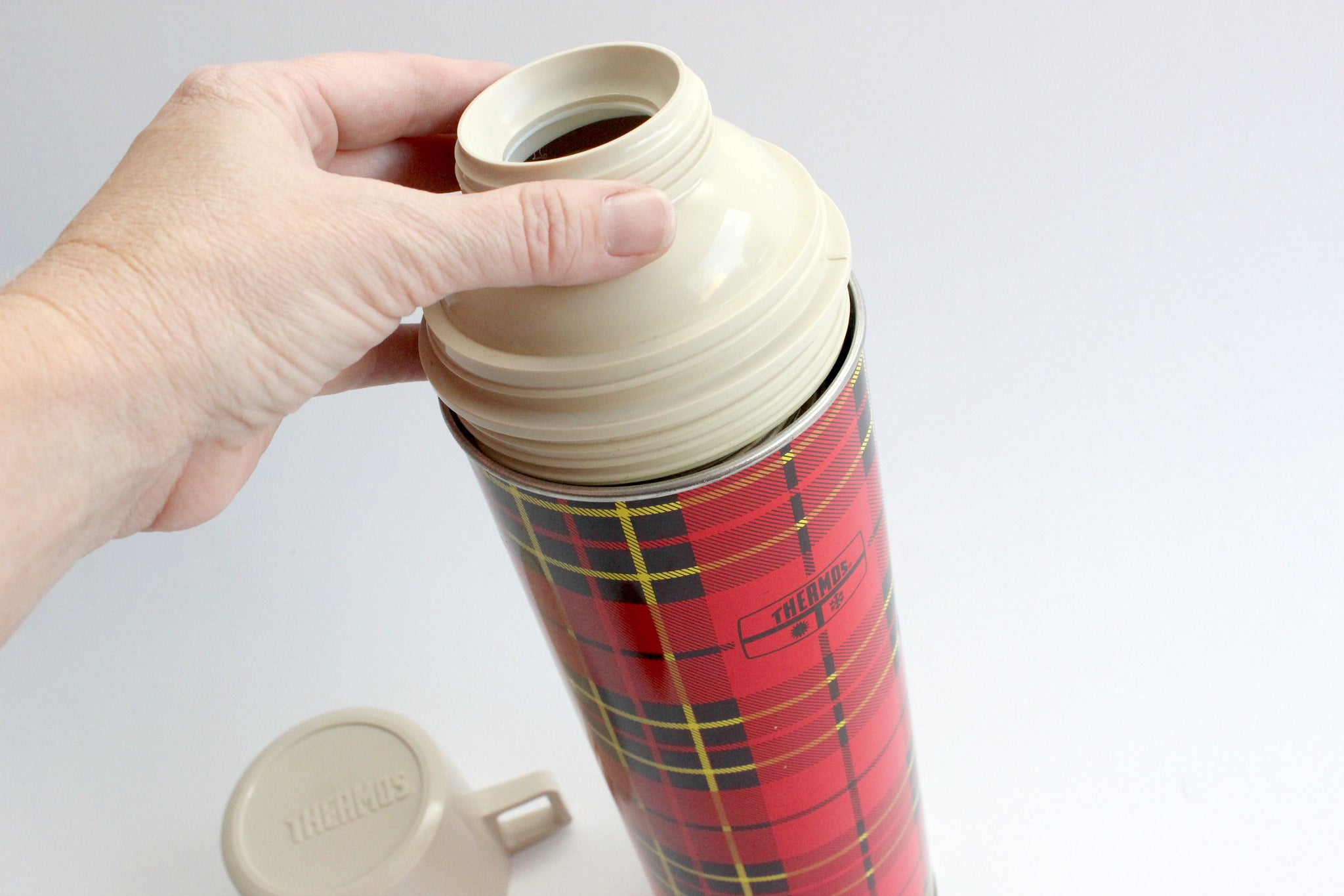 Vintage Red & Black Plaid Thermos, 1973 King-Seeley Thermos