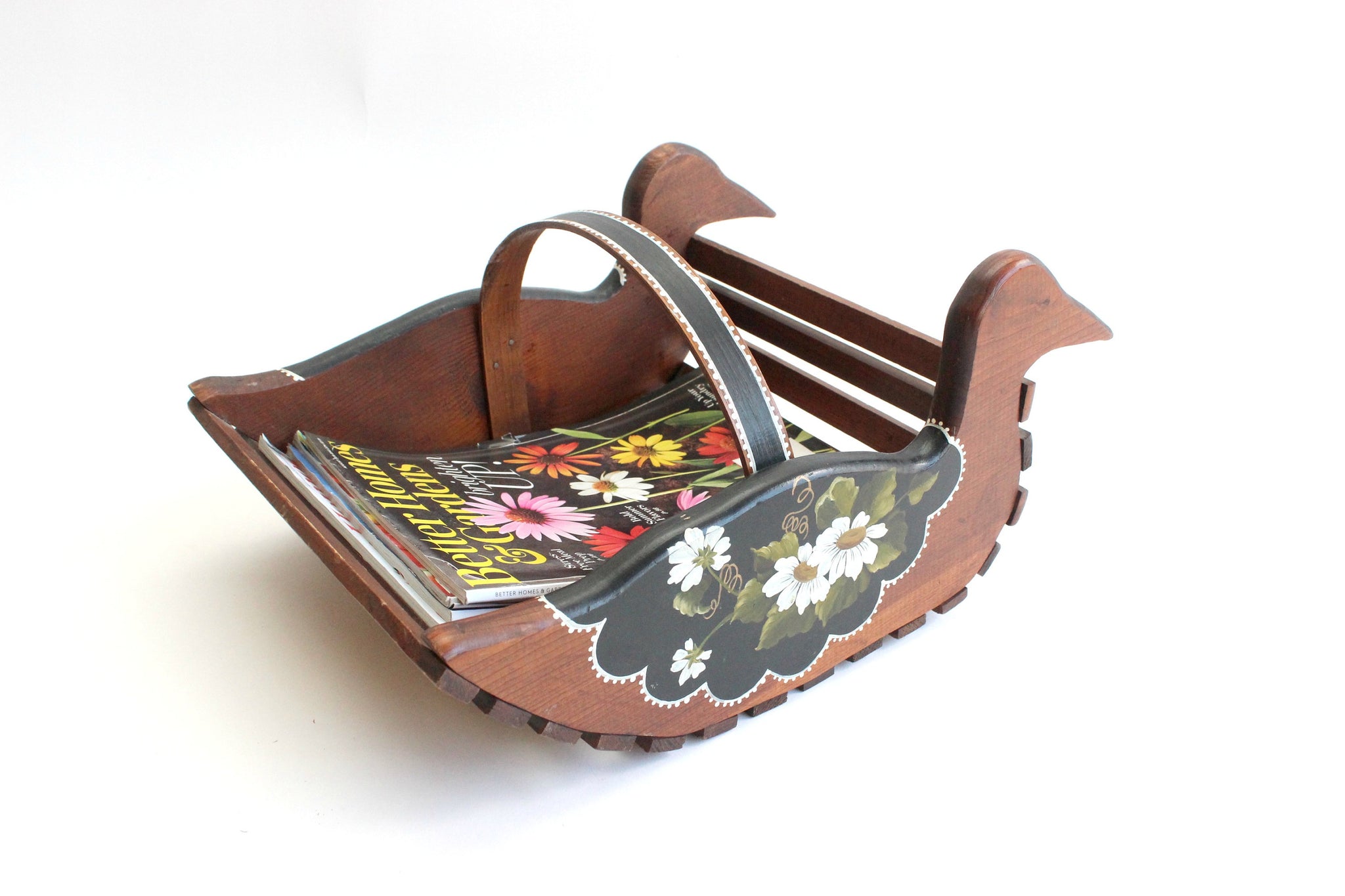 Cabin Decor, Wooden Duck Magazine Holder, Paper Organizer/Basket/Bin, Book Storage