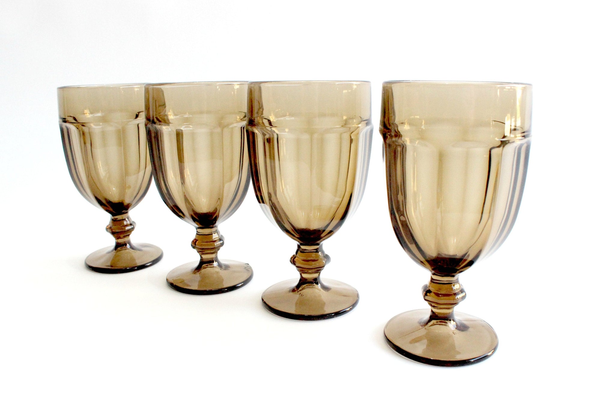 Smokey Brown Vintage Water Goblets, Set of 6 Large Iced Tea Glasses