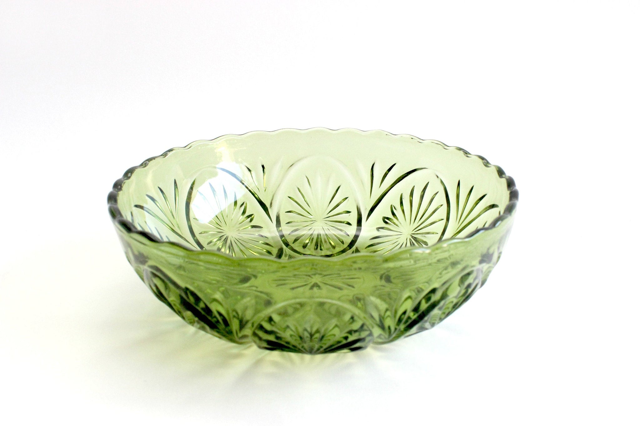 Vintage Green Glass Bowl, Pressed Glass Serving Bowl, Mid Century Servingware