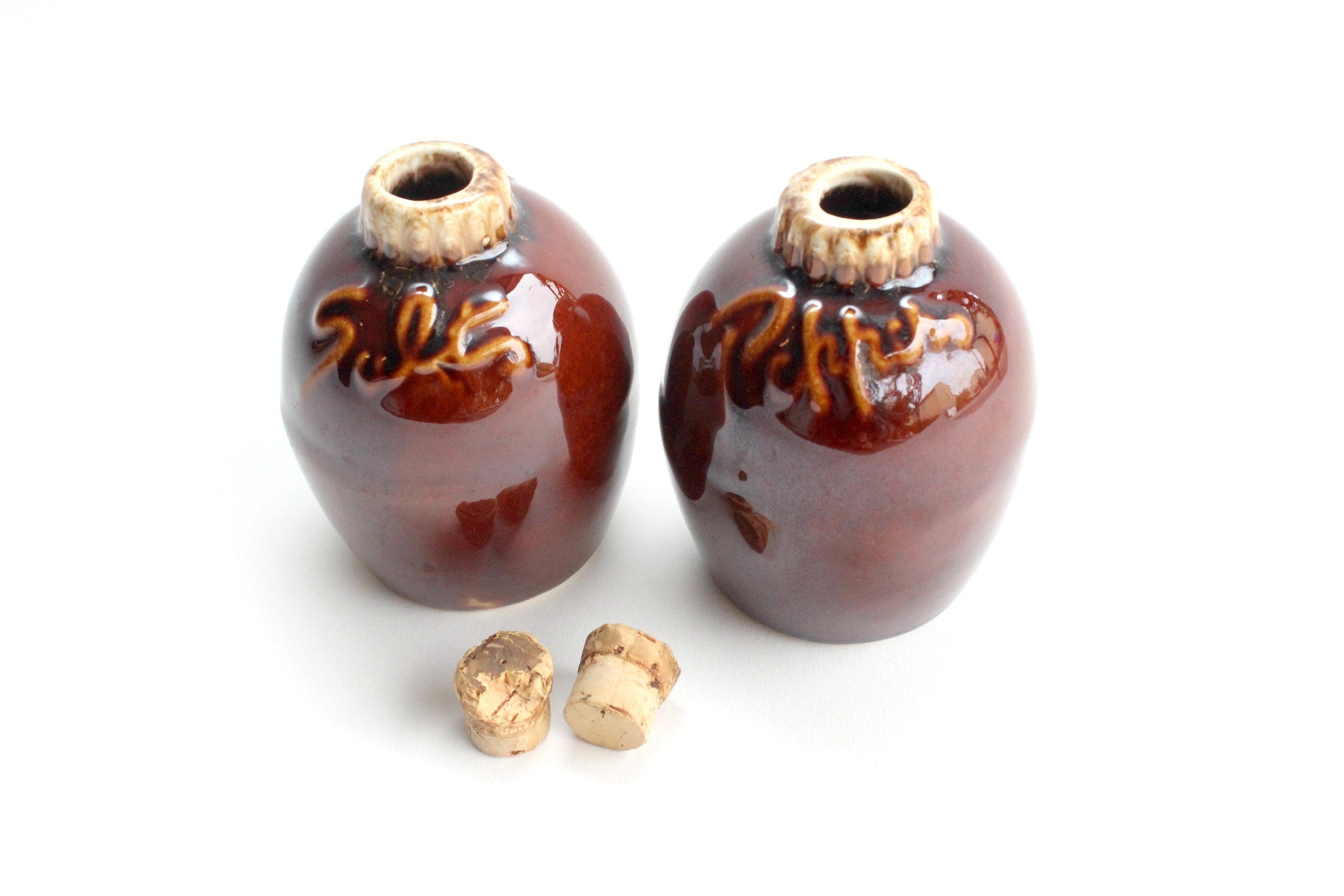 Stoneware Salt & Pepper Shakers, Vintage Kitchen Ware