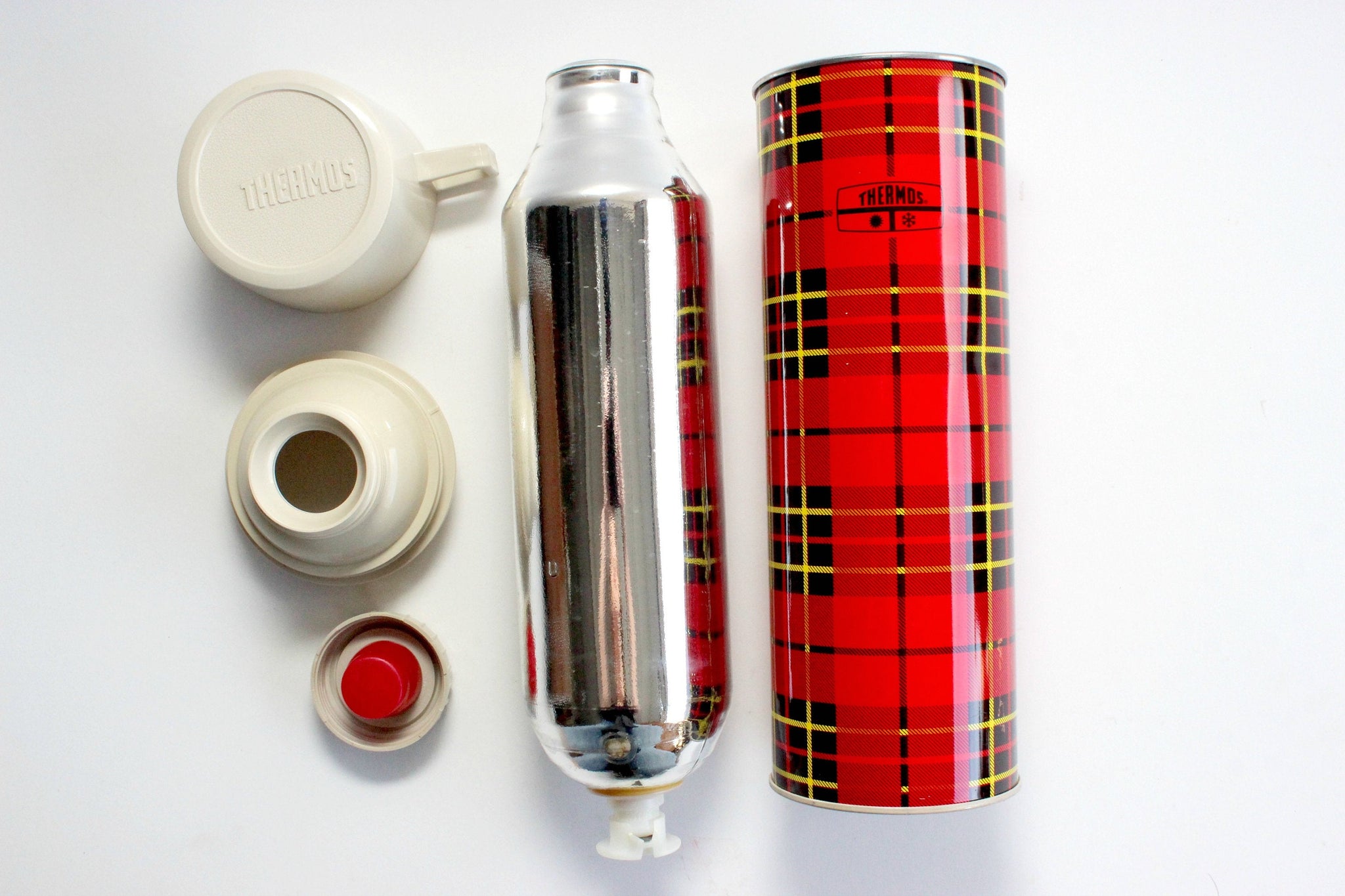 Vintage Red & Black Plaid Thermos, 1973 King-Seeley Thermos