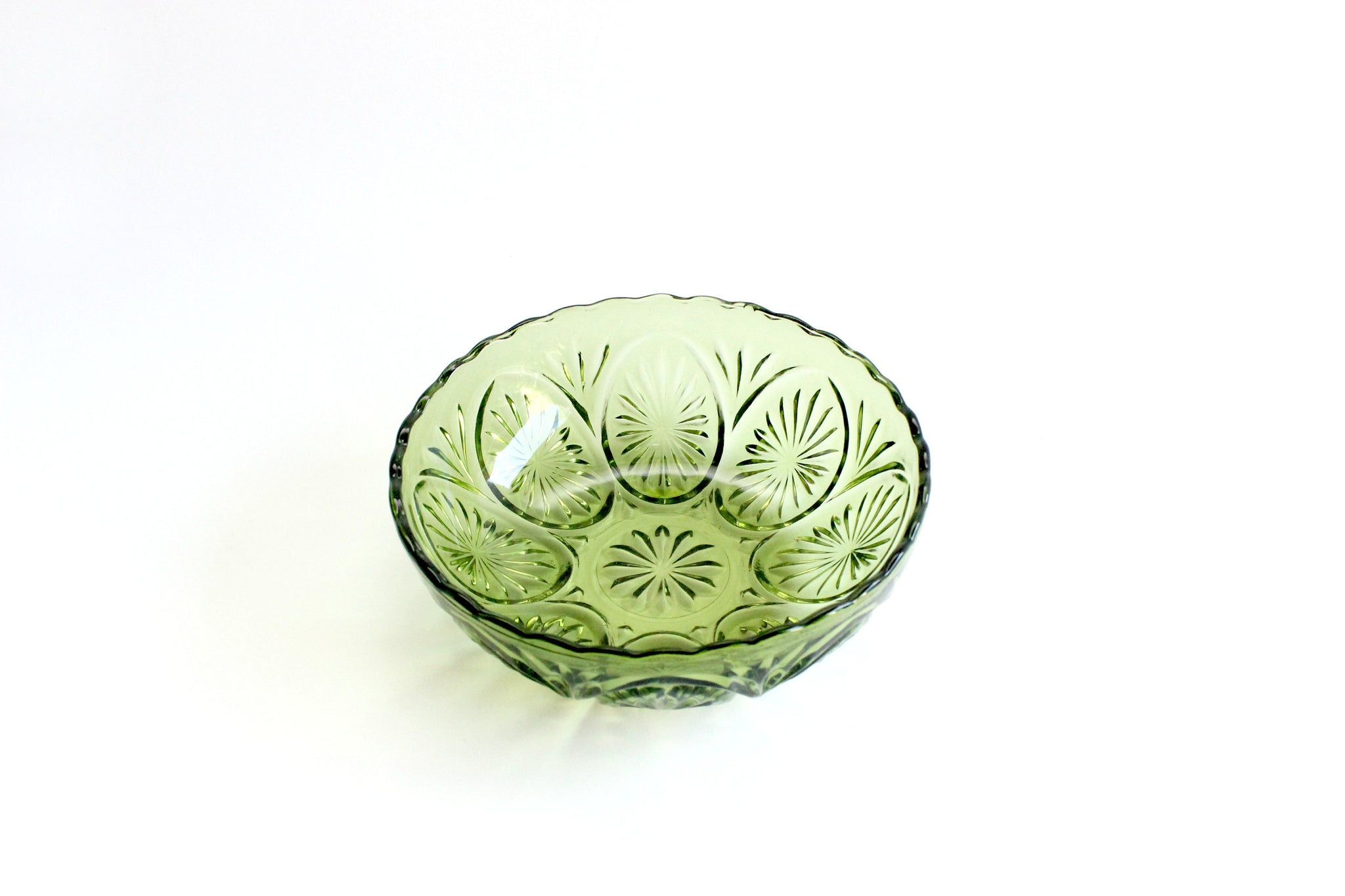 Vintage Green Glass Bowl, Pressed Glass Serving Bowl, Mid Century Servingware