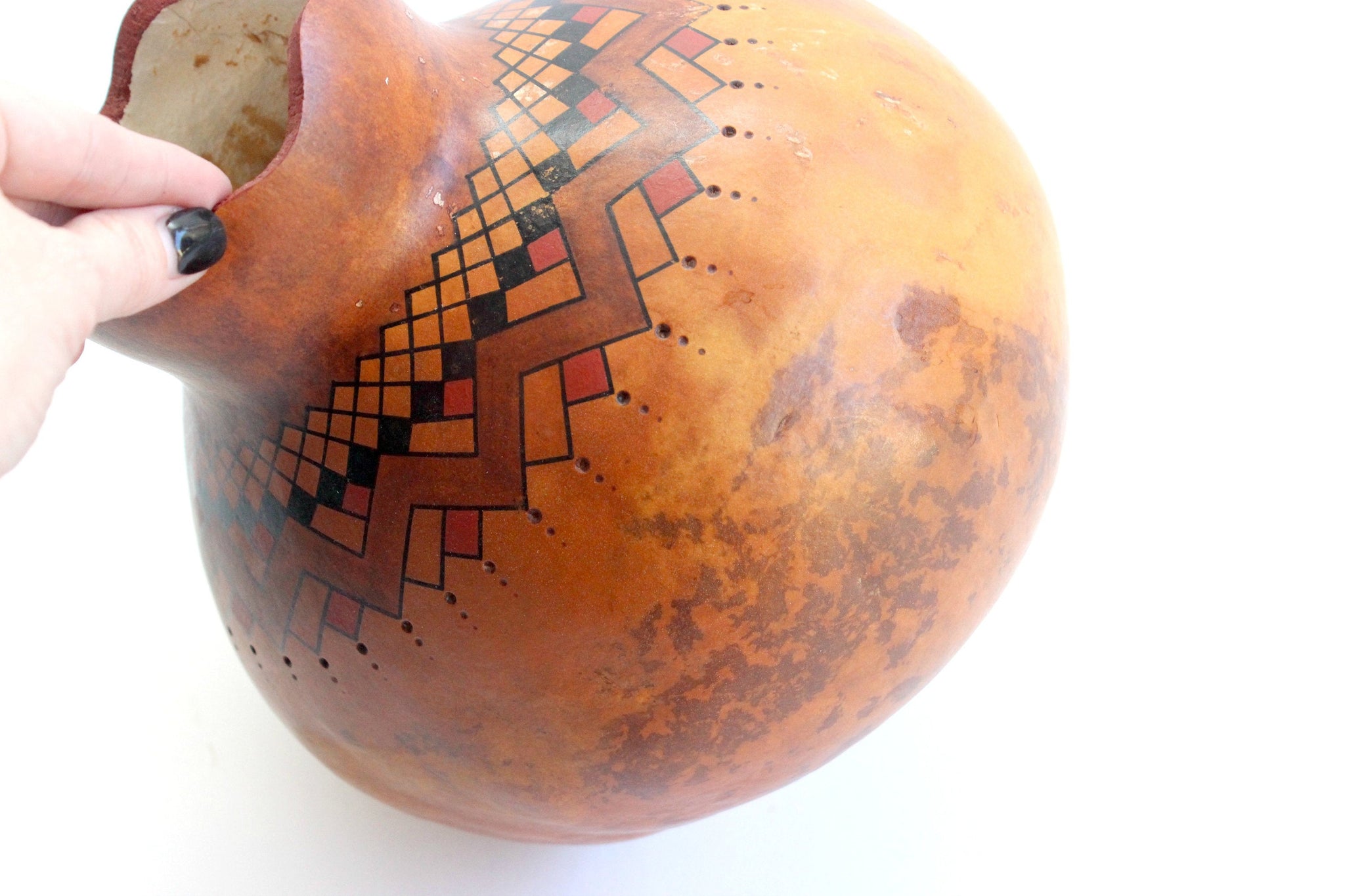 Native American Decorative Gourd, David Snooks Artist, Washoe Tribe Folk Art