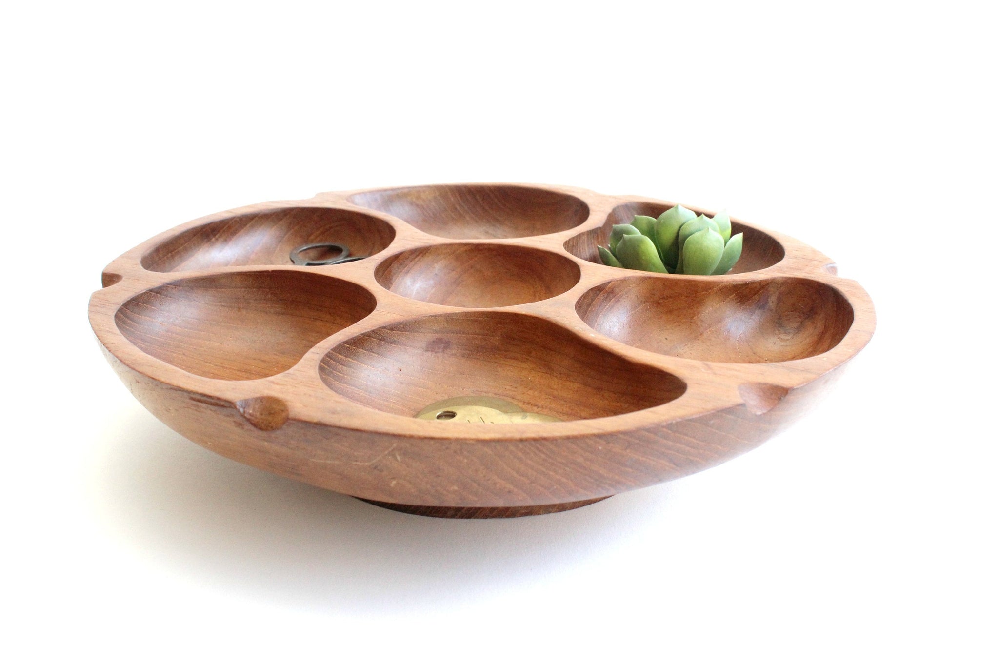 Vintage Teakwood Rotating Serving Plate, Round Wooden Divided Platter
